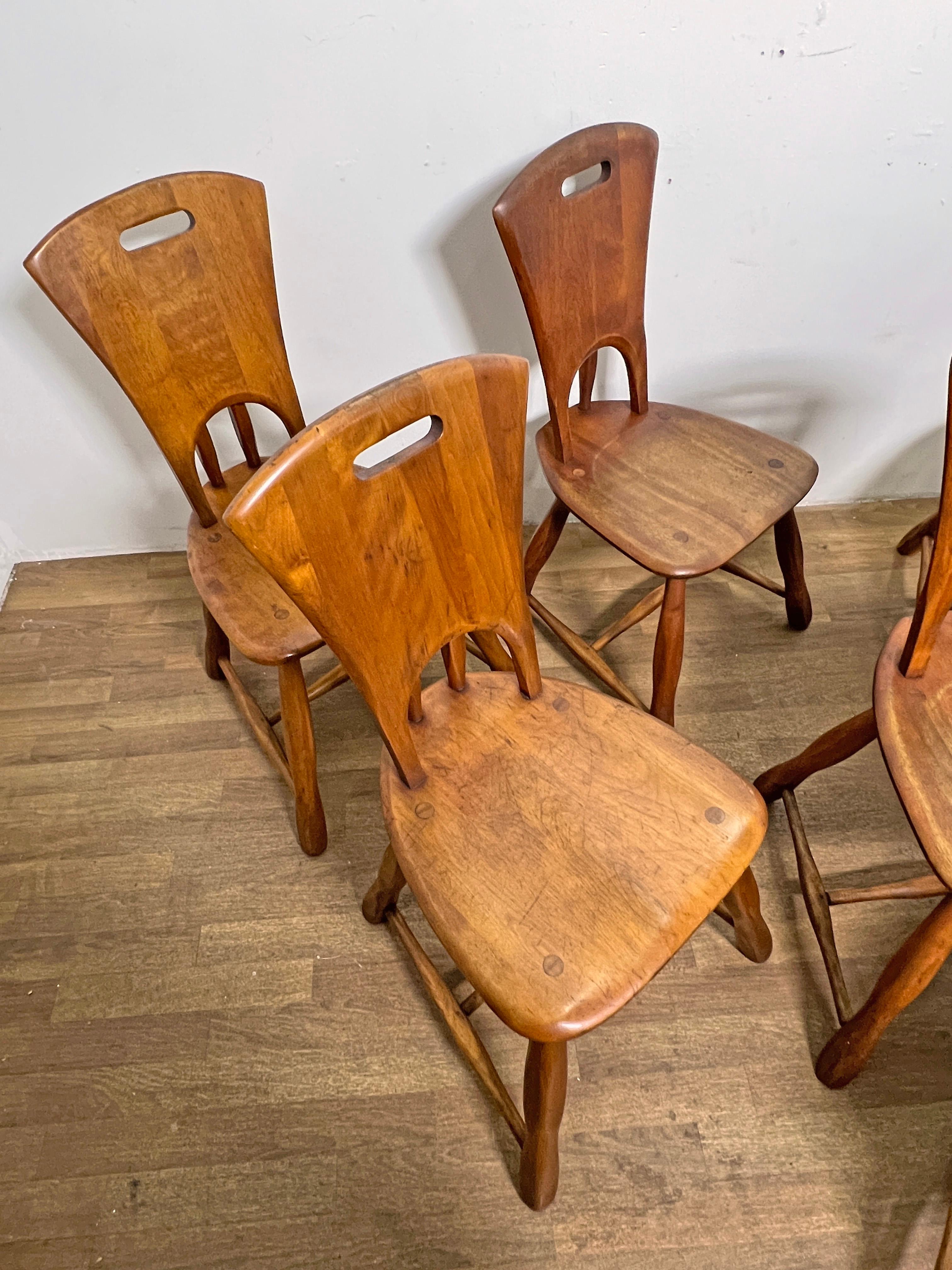 Set of Ten Rustic Rustic Dining Chairs in Hard Rock Maple Circa 1950s 4