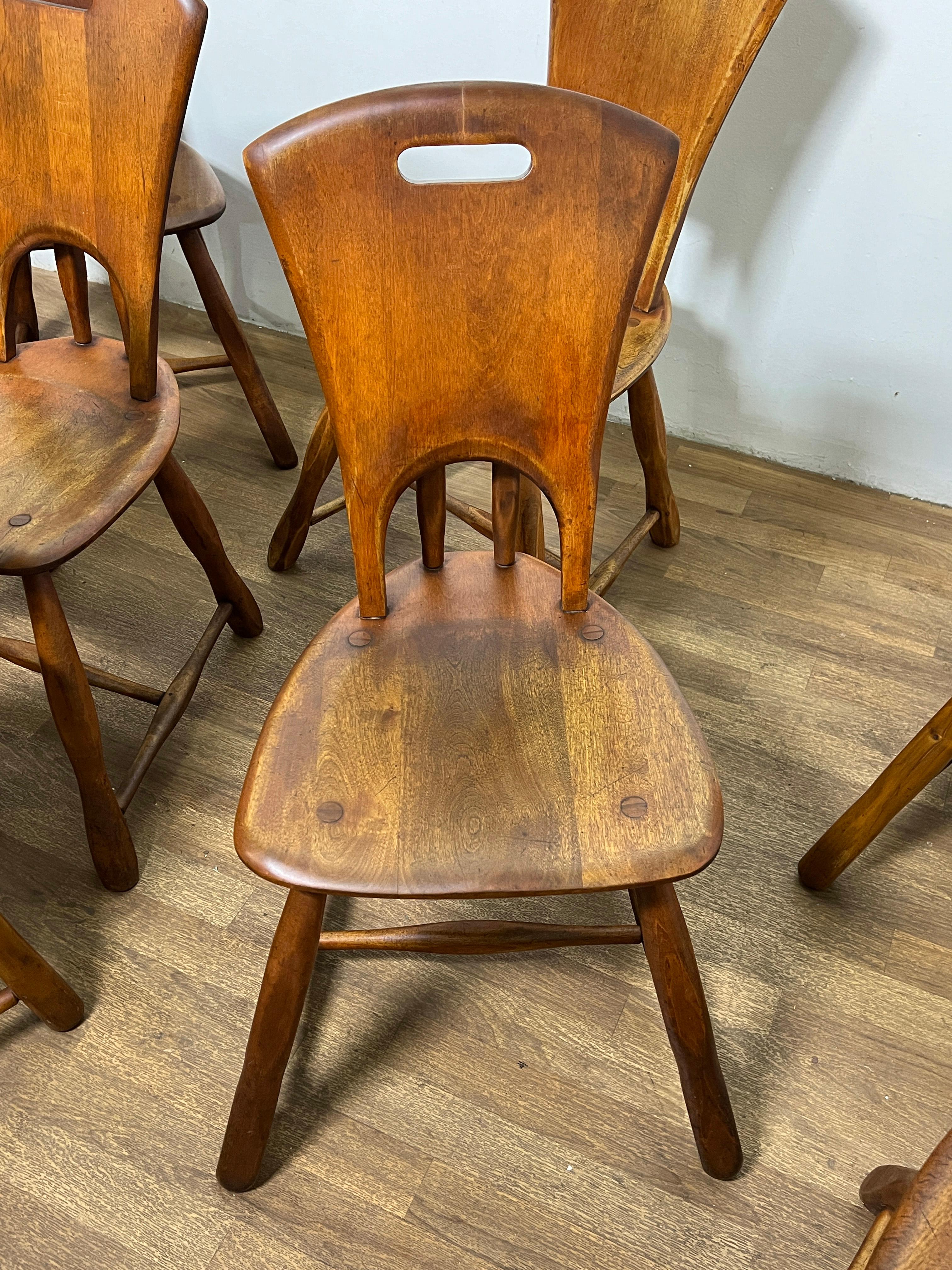 Set of Ten Rustic Rustic Dining Chairs in Hard Rock Maple Circa 1950s 5