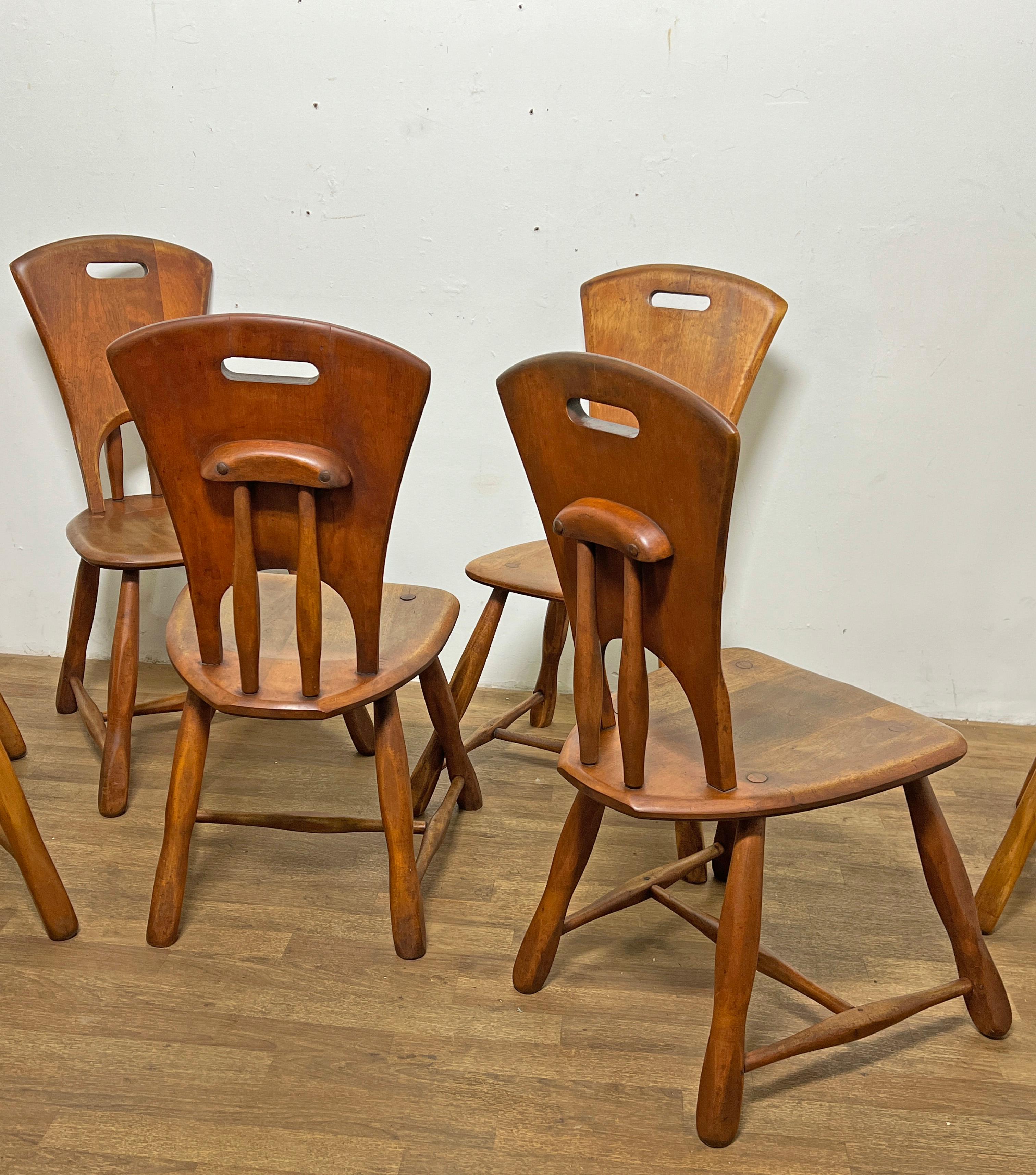 Set of Ten Rustic Rustic Dining Chairs in Hard Rock Maple Circa 1950s 6