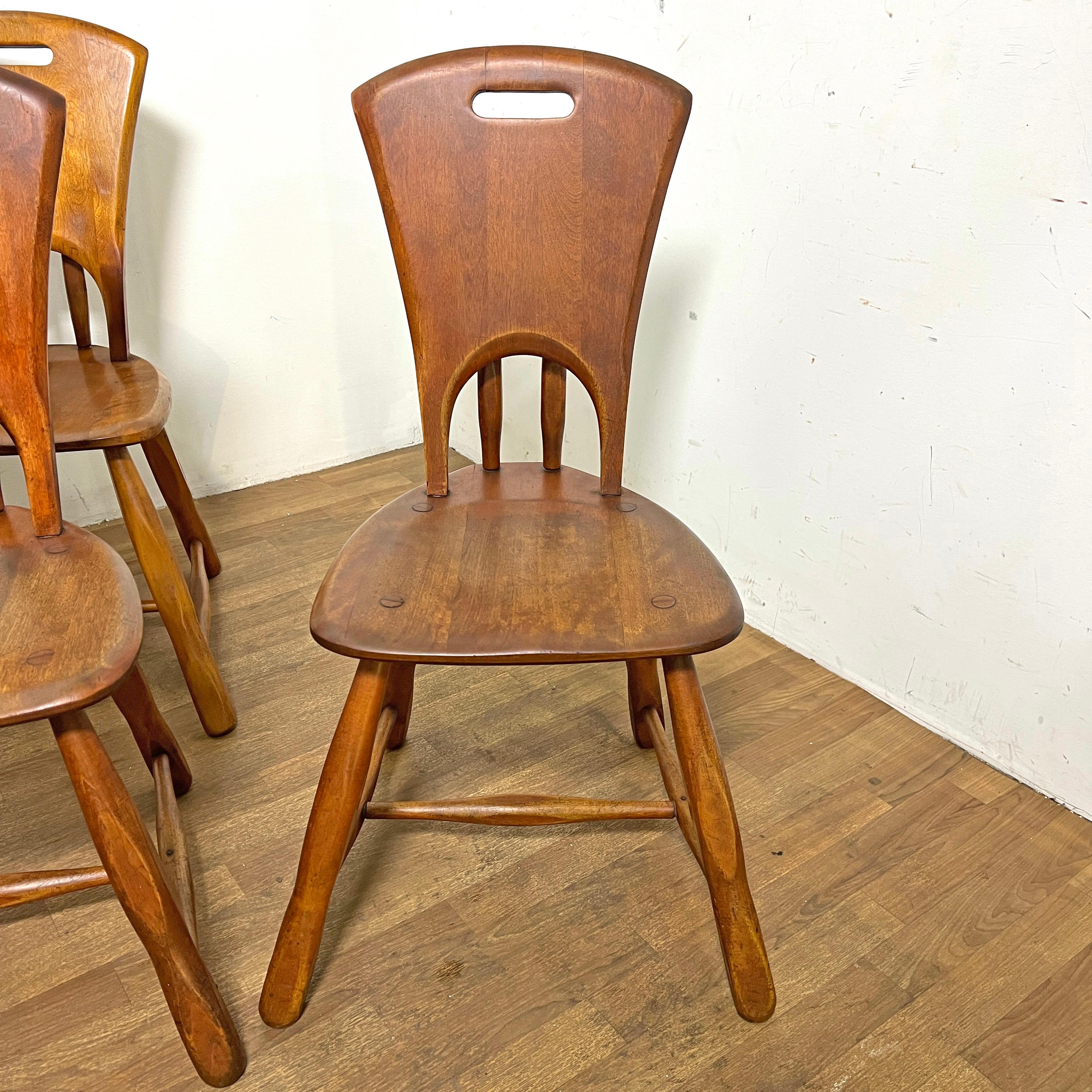 Mid-20th Century Set of Ten Rustic Rustic Dining Chairs in Hard Rock Maple Circa 1950s