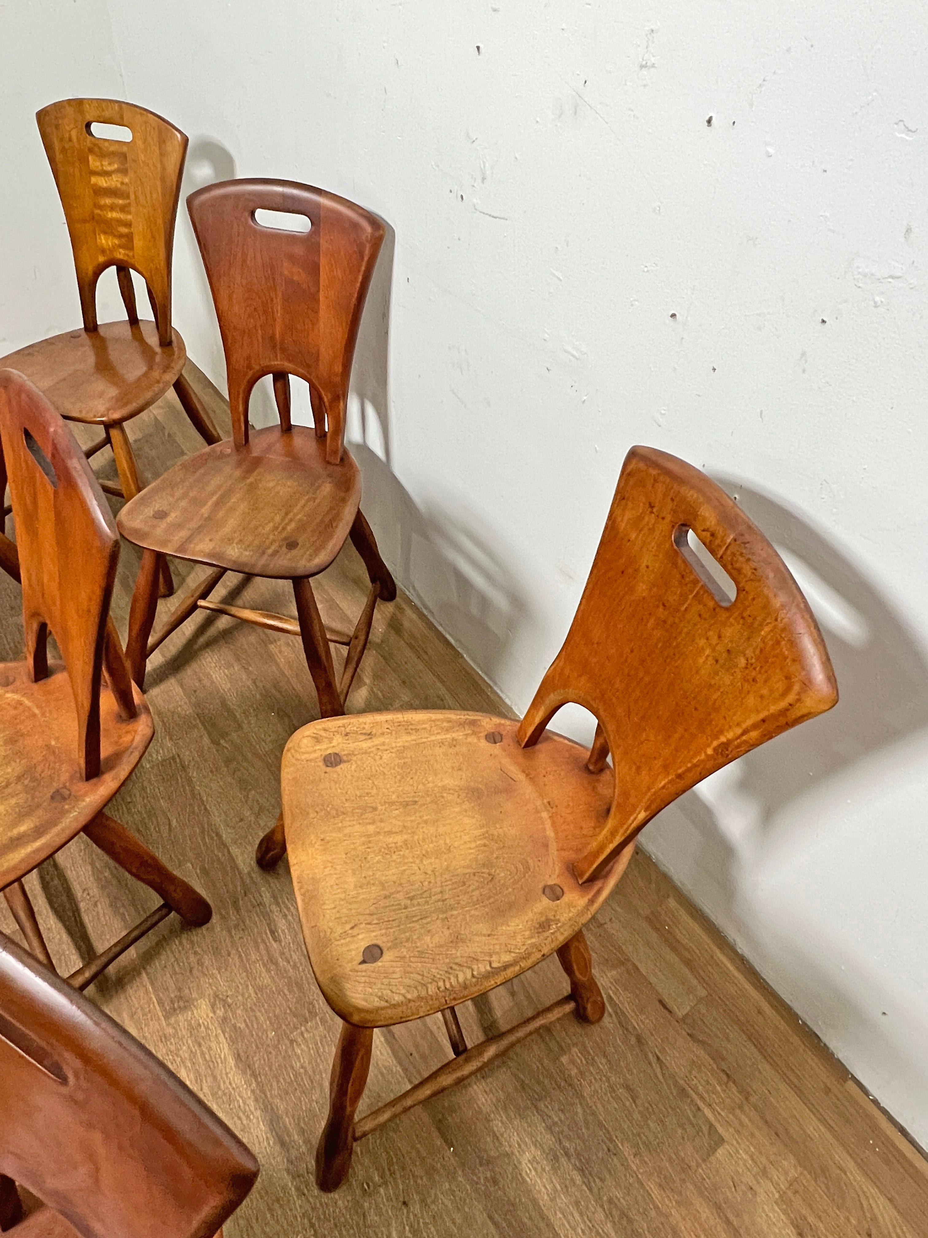 Set of Ten Rustic Rustic Dining Chairs in Hard Rock Maple Circa 1950s 2
