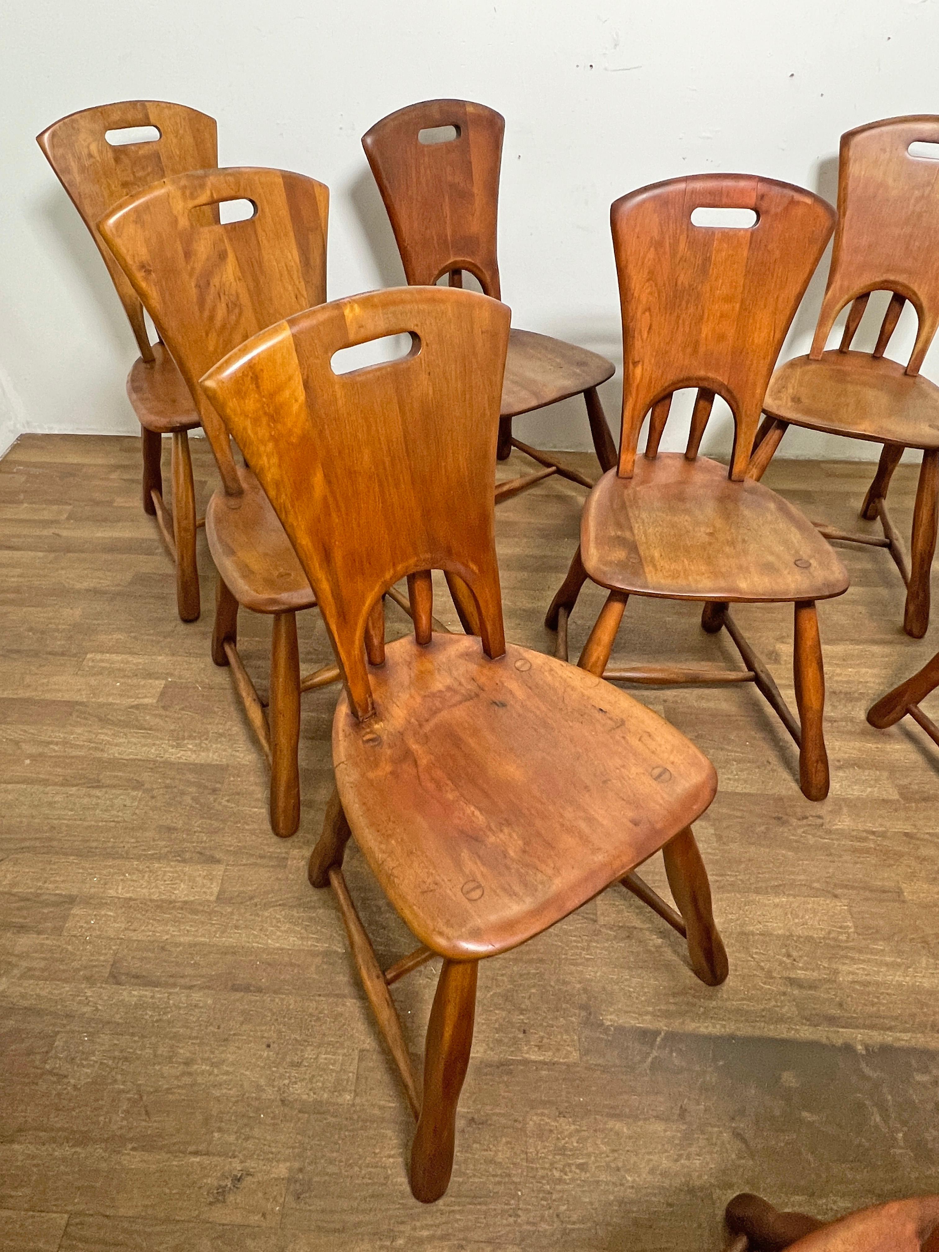 Set of Ten Rustic Rustic Dining Chairs in Hard Rock Maple Circa 1950s 3
