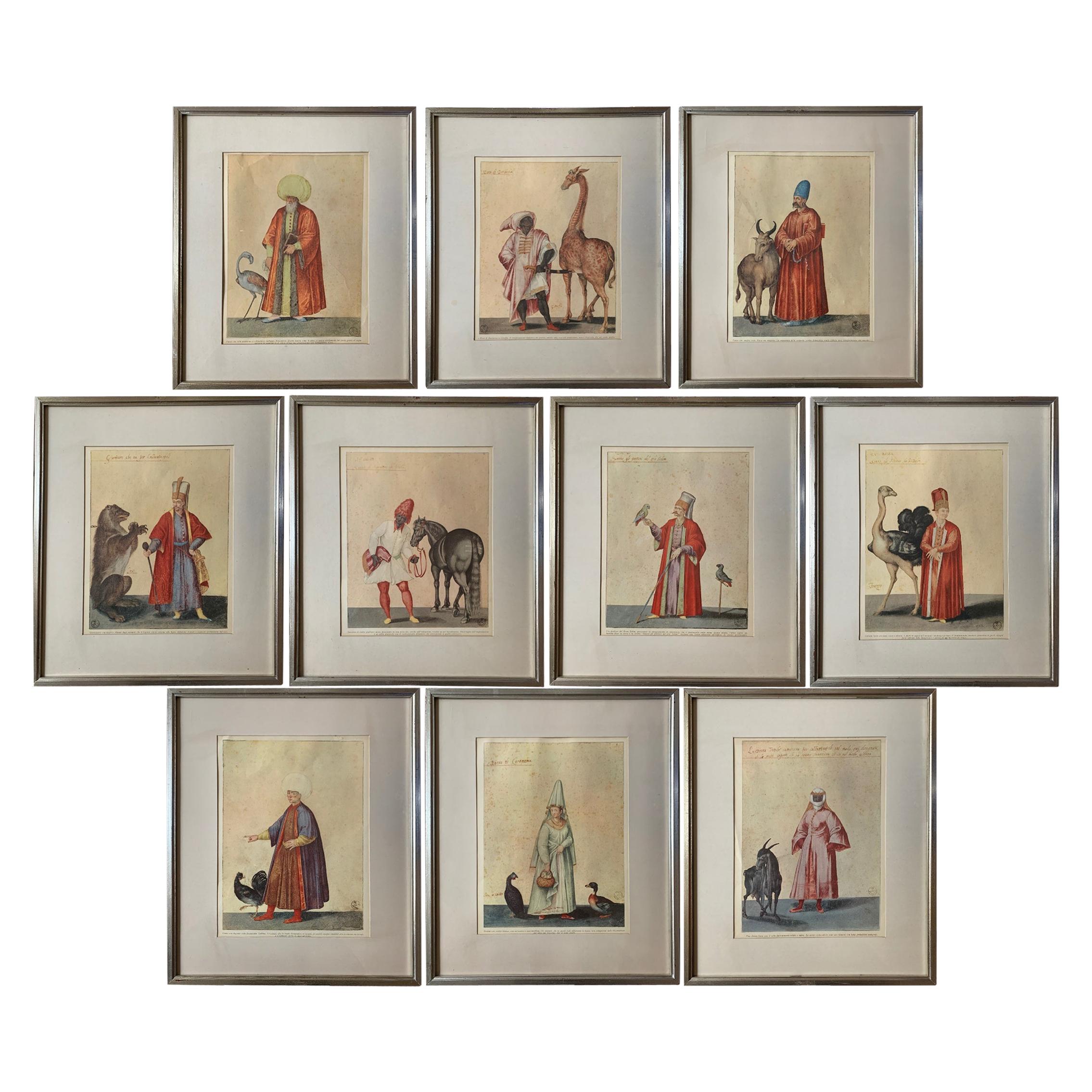 Set of Ten Prints of Ottoman Figures with Animals