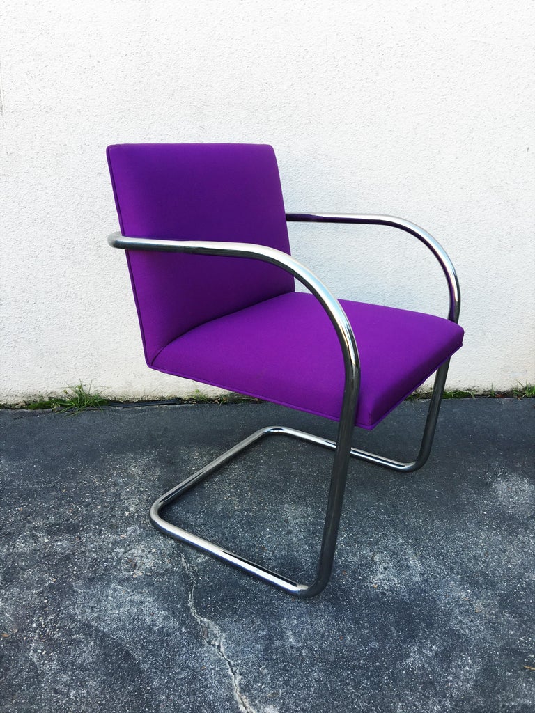 Chrome Set of Ten Purple Mies van der Rohe Tubular Brno Chairs by Knoll For Sale