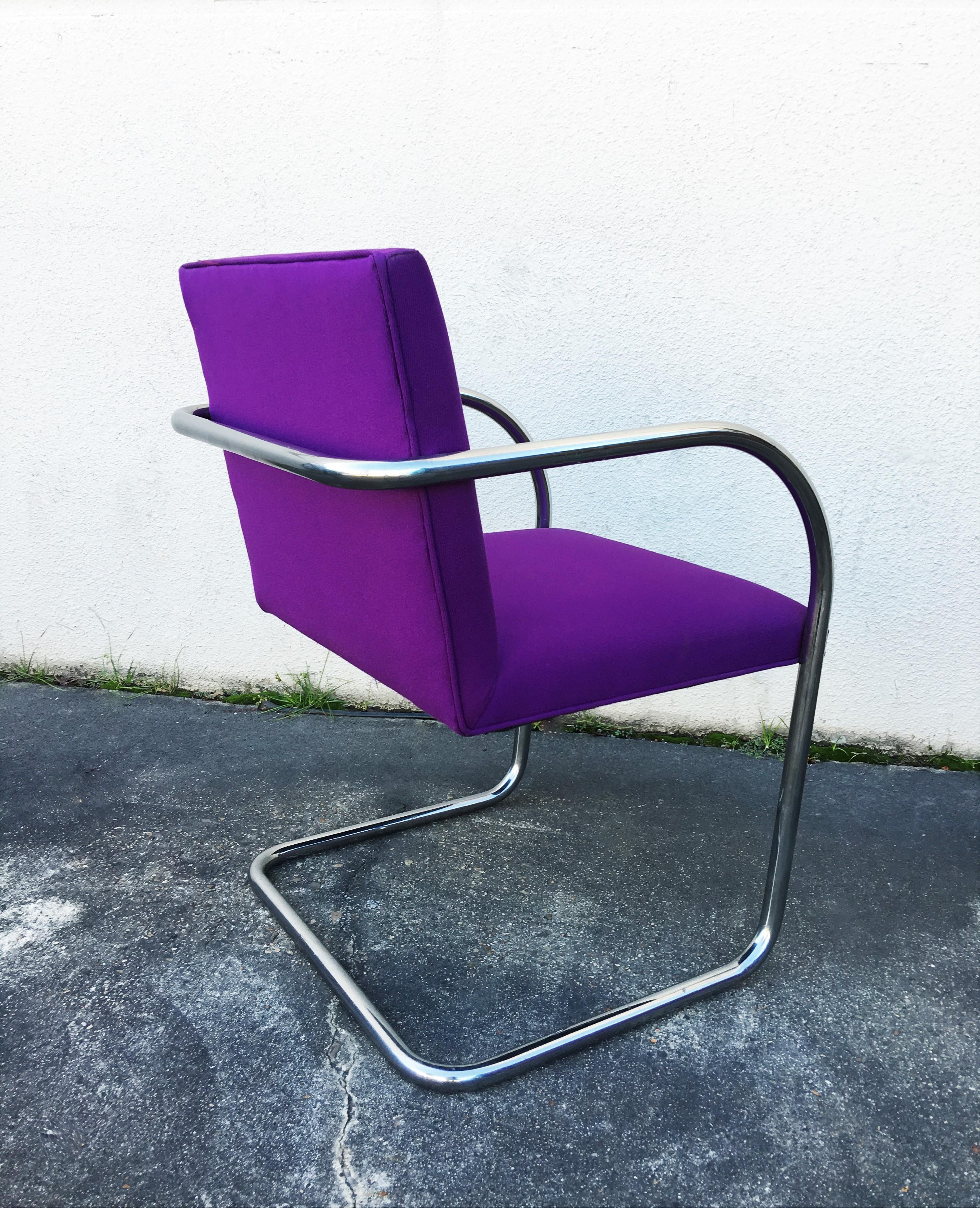 Chrome Set of Ten Purple Mies van der Rohe Tubular Brno Chairs by Knoll For Sale