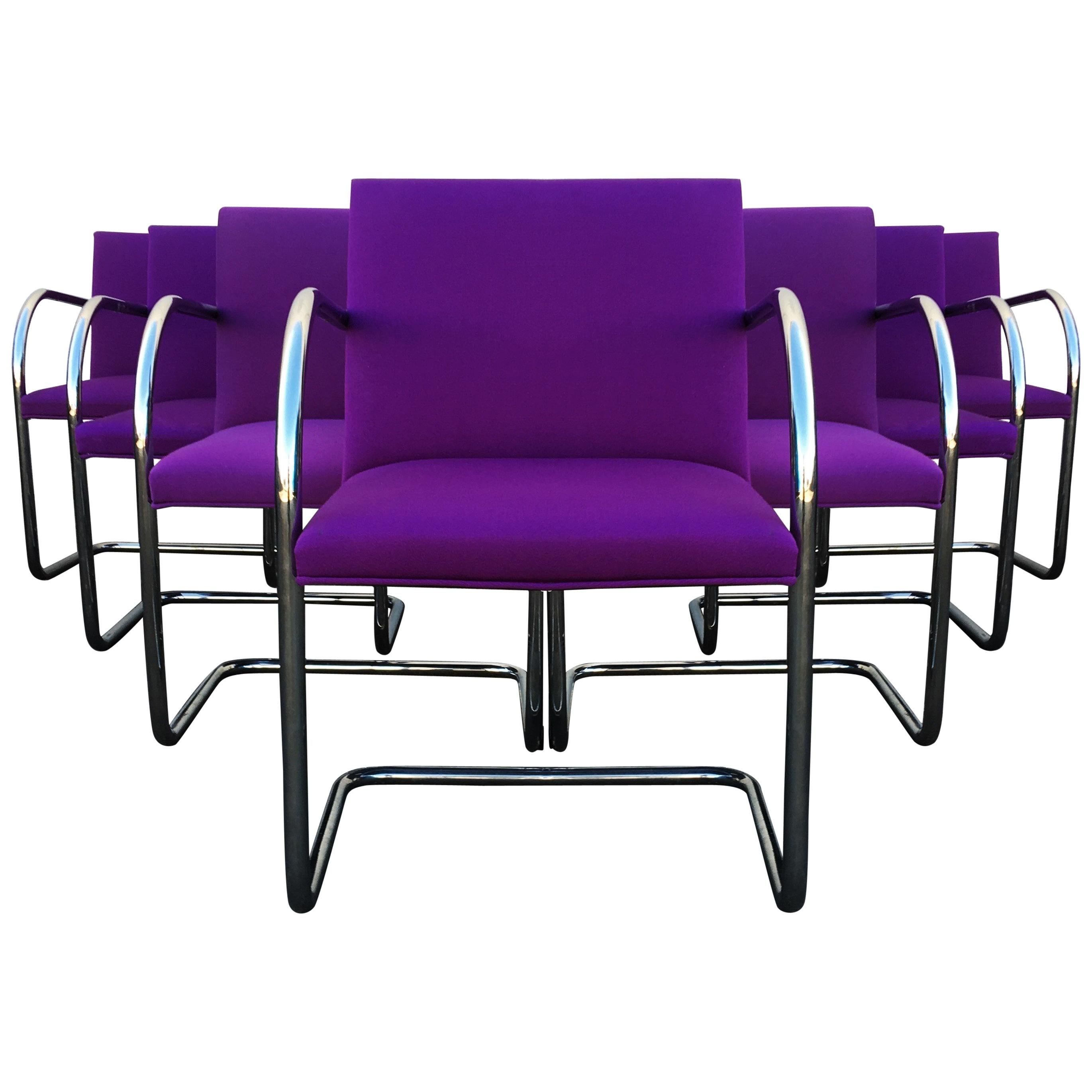 Set of Ten Purple Mies van der Rohe Tubular Brno Chairs by Knoll For Sale