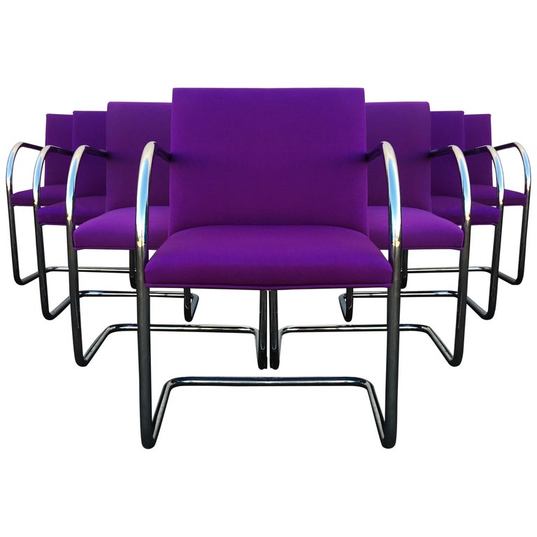 Set of Ten Purple Mies van der Rohe Tubular Brno Chairs by Knoll For Sale