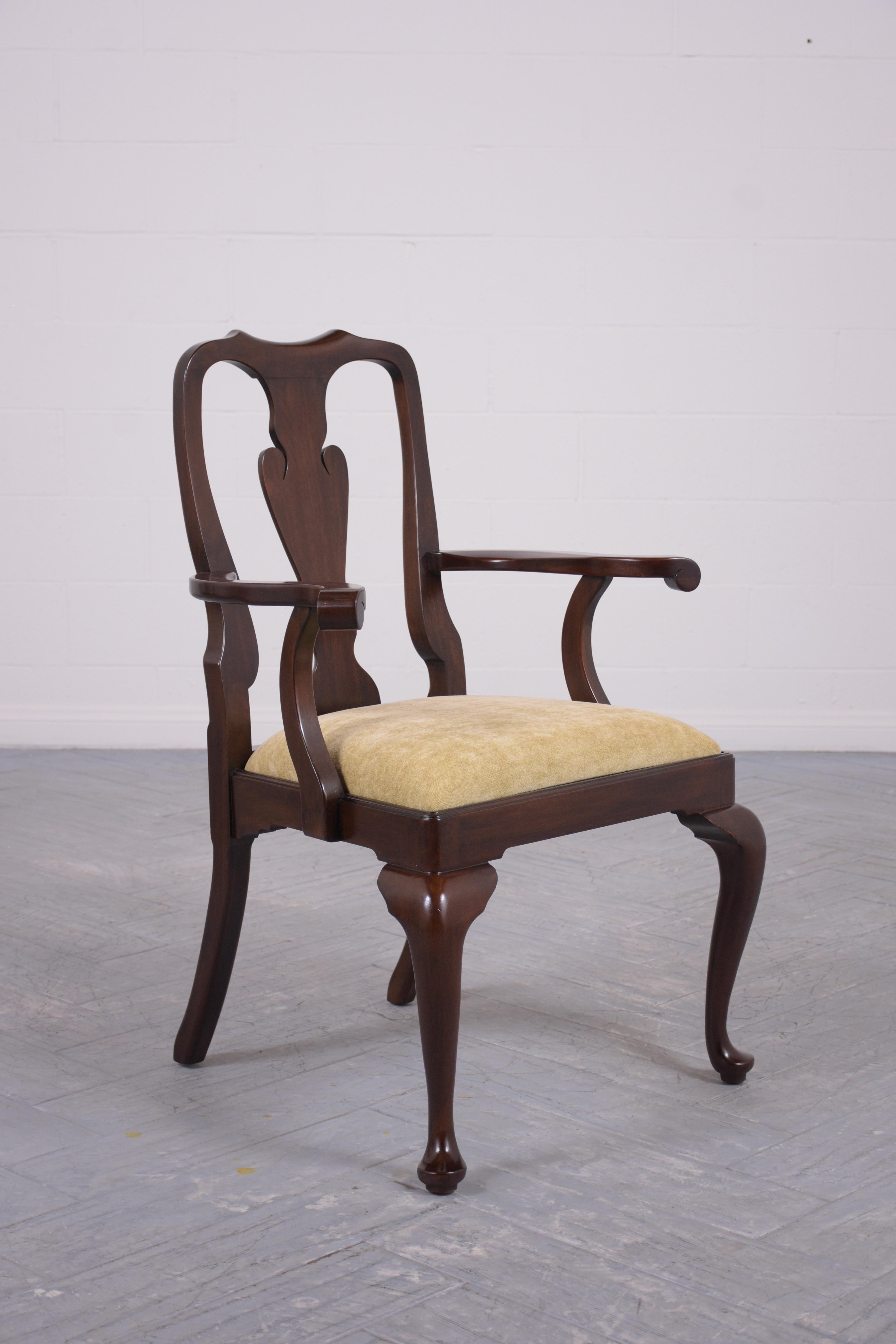 Velvet Set of Queen Anne Style Dining Chairs