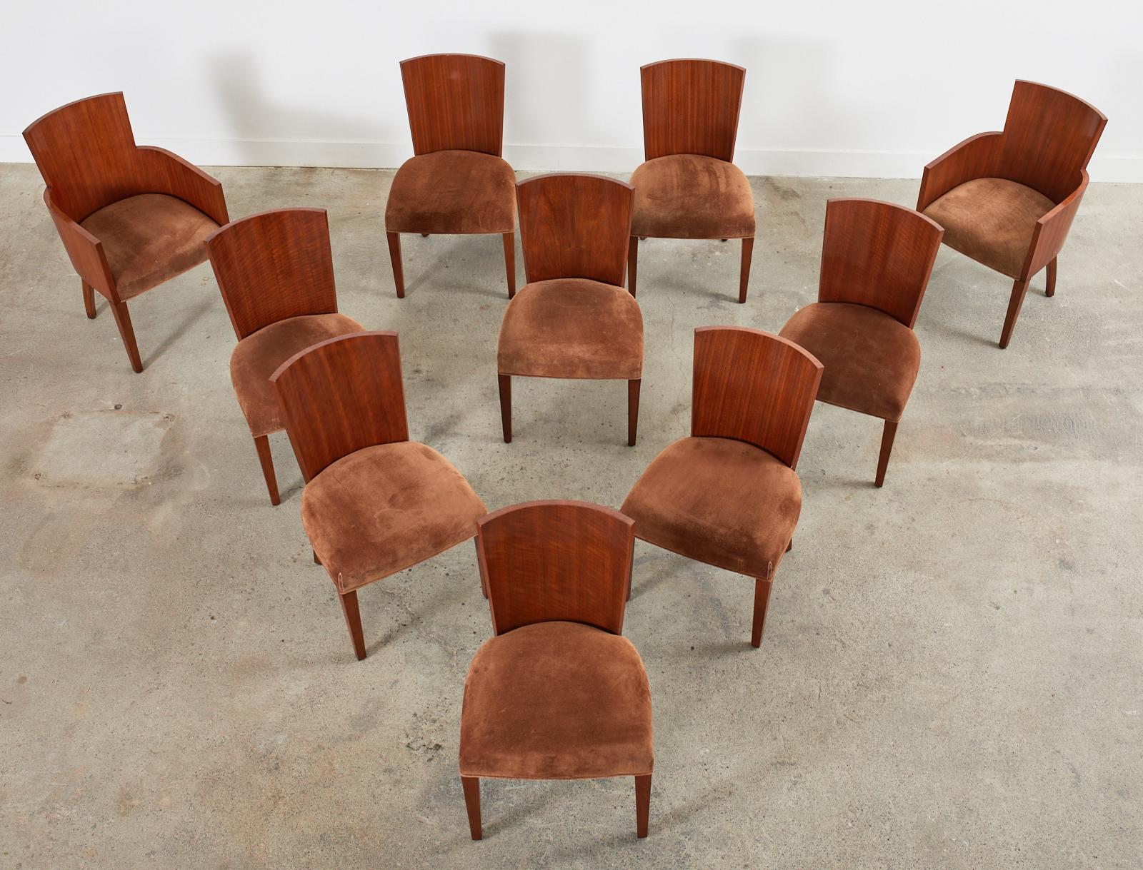 Art déco Ensemble de dix chaises à manger modernes Ralph Lauren en acajou d'Hollywood en vente