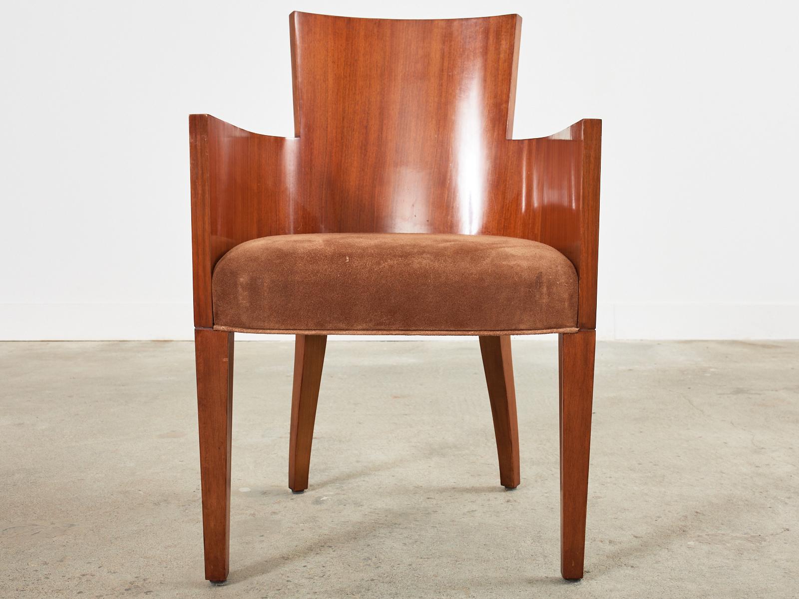 Suede Set of Ten Ralph Lauren Modern Hollywood Mahogany Dining Chairs For Sale