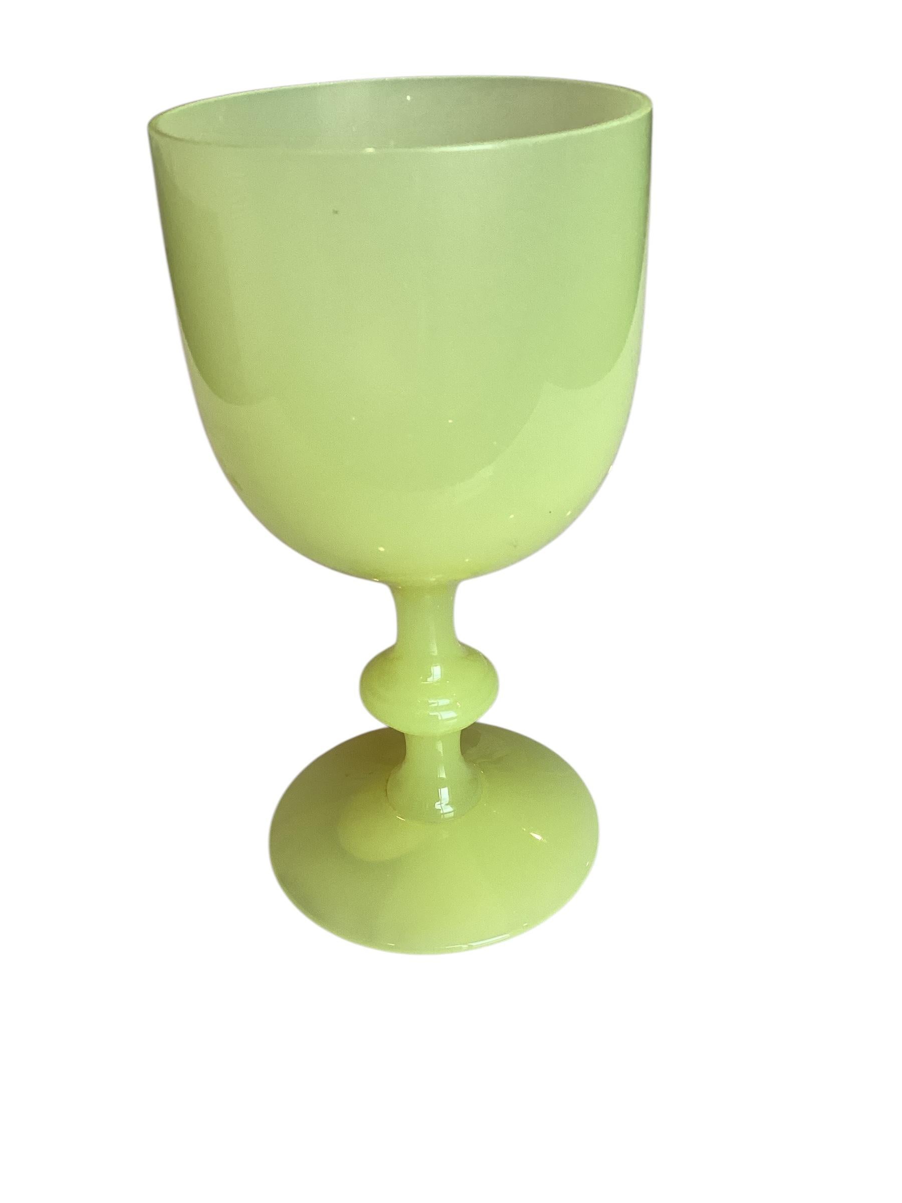 Set of Ten Rare French Portieux Vallerysthal  Yellow Opaline Wine Water Goblet In Good Condition In Chapel Hill, NC