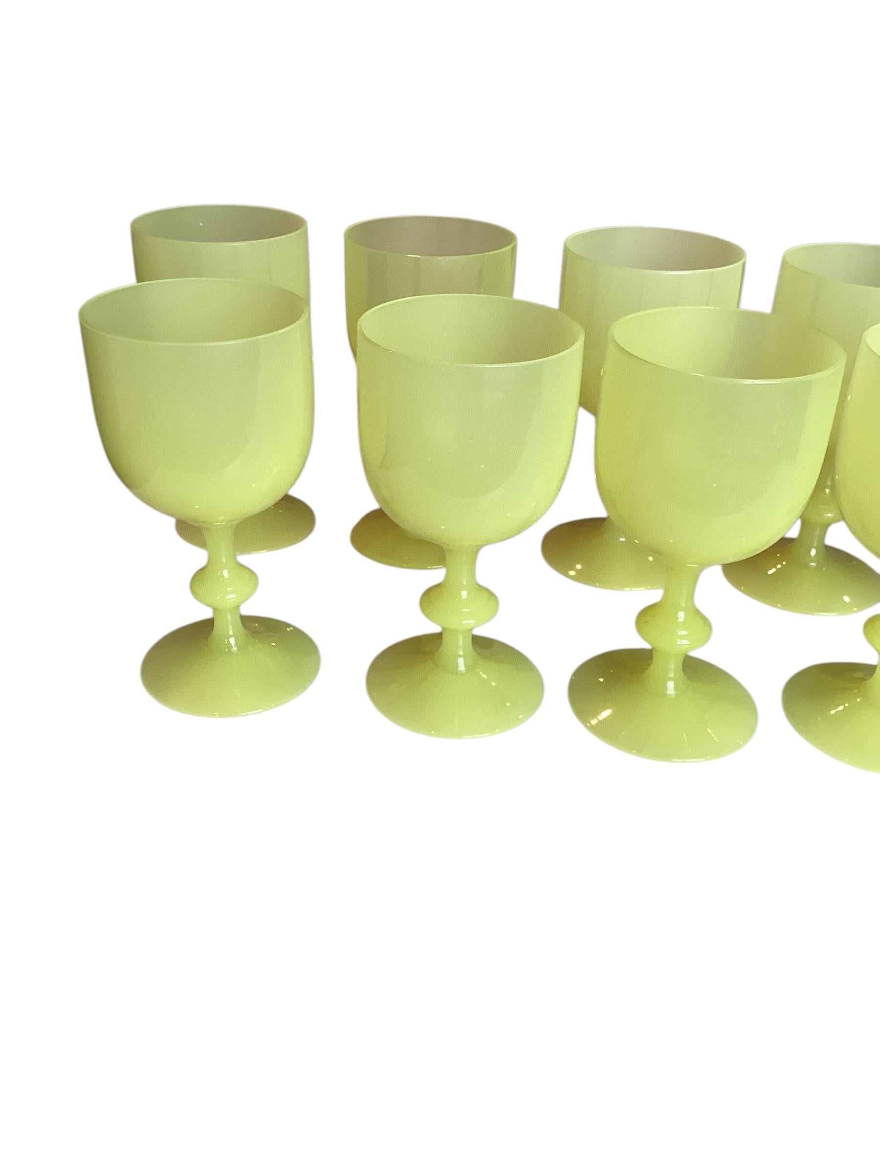 20th Century Set of Ten Rare French Portieux Vallerysthal  Yellow Opaline Wine Water Goblet