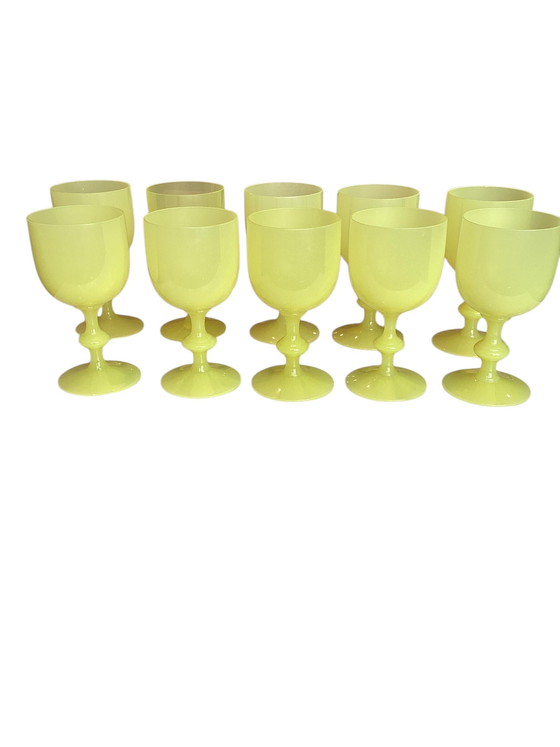 Opaline Glass Set of Ten Rare French Portieux Vallerysthal  Yellow Opaline Wine Water Goblet