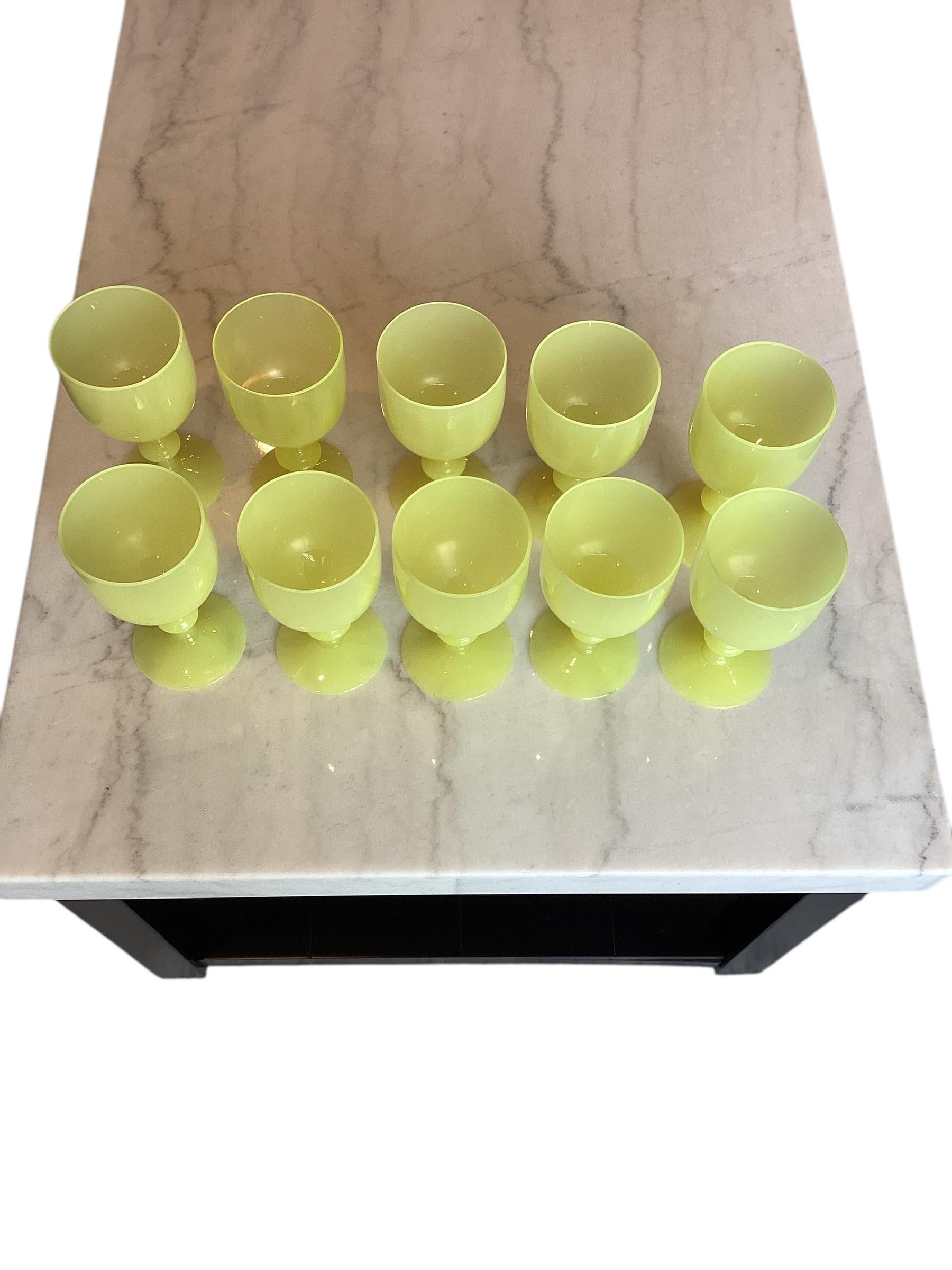 Set of Ten Rare French Portieux Vallerysthal  Yellow Opaline Wine Water Goblet 1