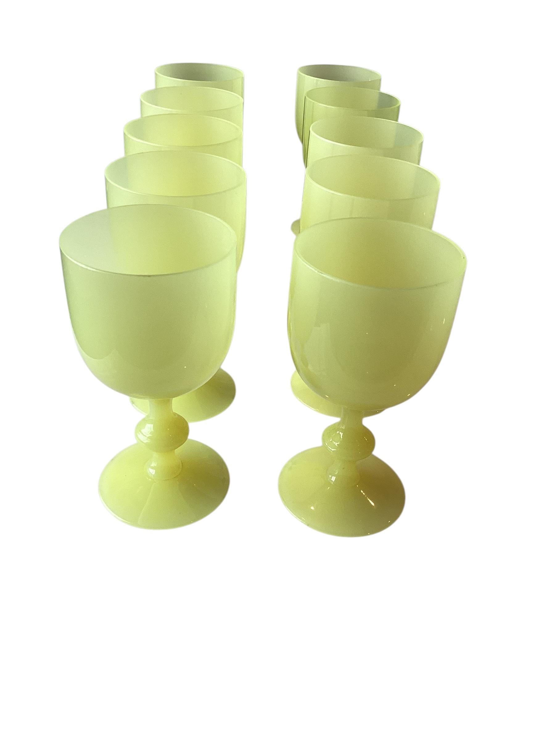 Set of Ten Rare French Portieux Vallerysthal  Yellow Opaline Wine Water Goblet 2