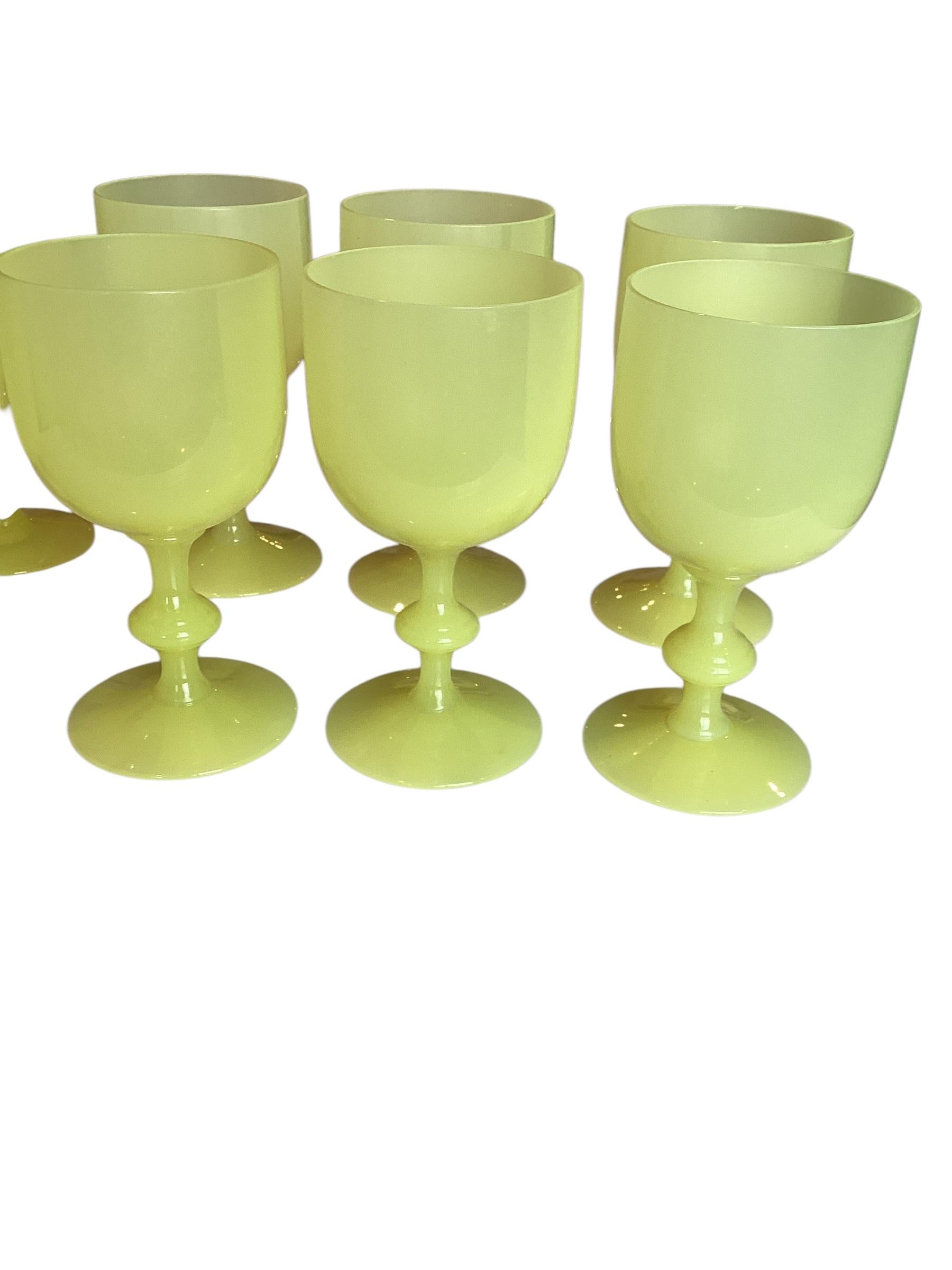 Set of Ten Rare French Portieux Vallerysthal  Yellow Opaline Wine Water Goblet 3