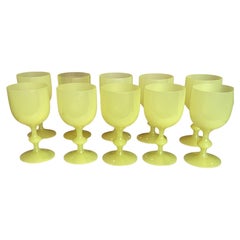 Set of Ten Rare French Portieux Vallerysthal  Yellow Opaline Wine Water Goblet
