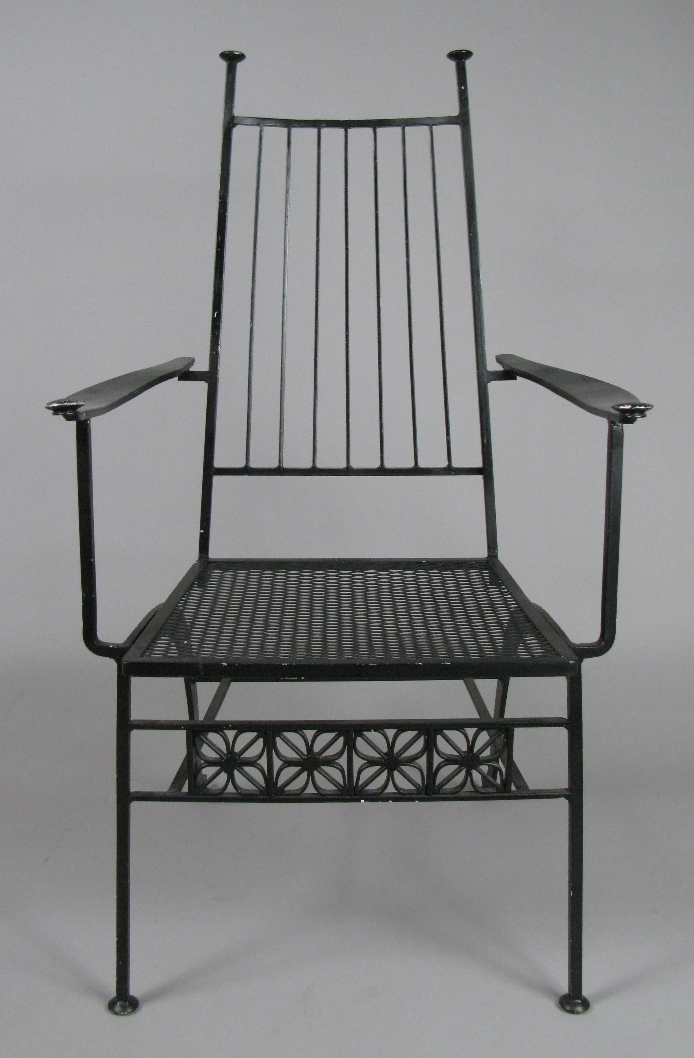 A very large set of ten rare dining chairs from the El Prado collection by Salterini, circa 1960. These vintage chairs were very low production so they are rarely available. This large set of dining chairs includes one armchairs and nine side