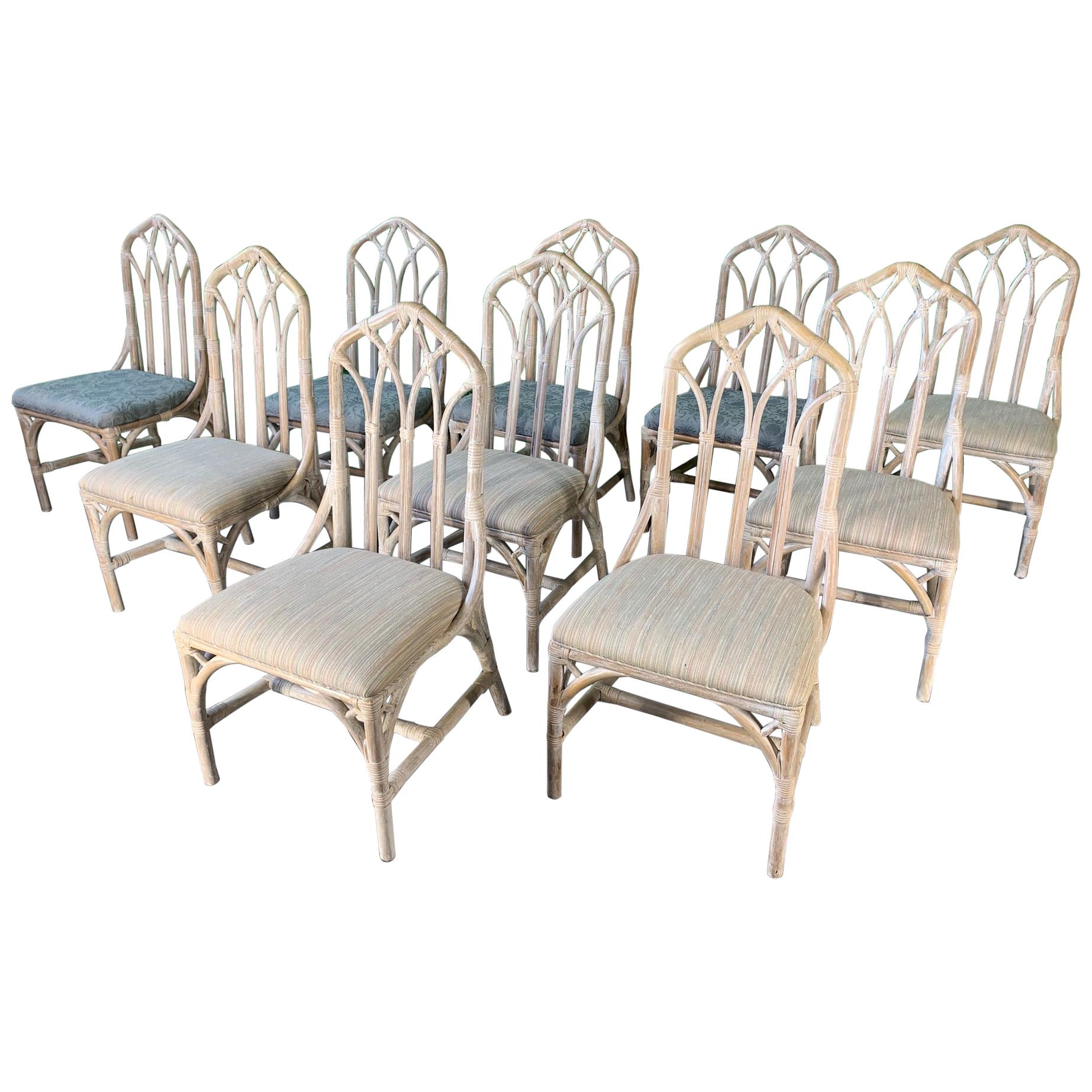 Set of Ten Rattan Dining Chairs by Henry Link