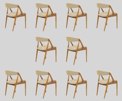 Set of Ten Refinished Kai Kristiansen Dining Chairs in Oak, Inc. Reupholstery