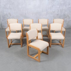1980s Solid Oak Dining Chairs with Ivory Upholstery