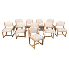 1980s Solid Oak Dining Chairs with Ivory Upholstery