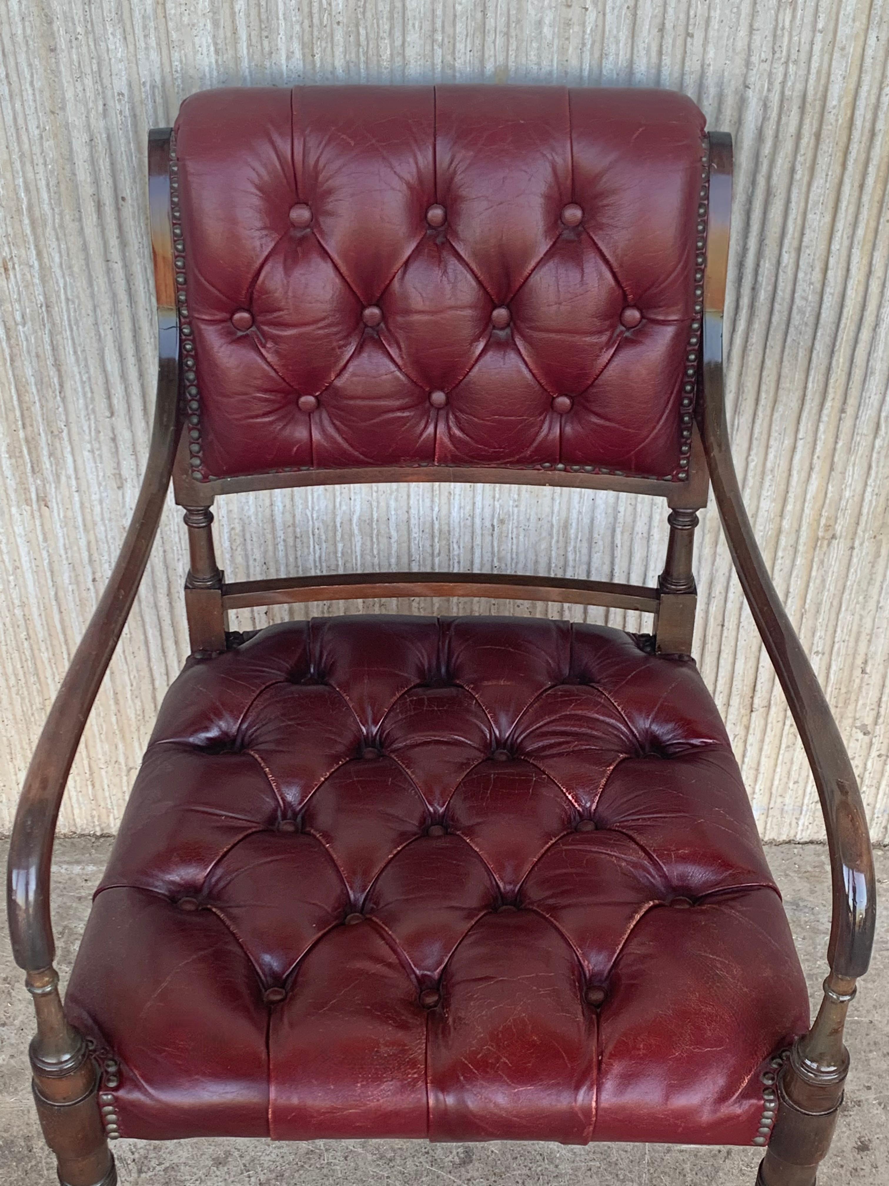 20th Century Set of Ten Restored Vintage Chesterfield Hardwood Red Leather Dining Armchairs For Sale