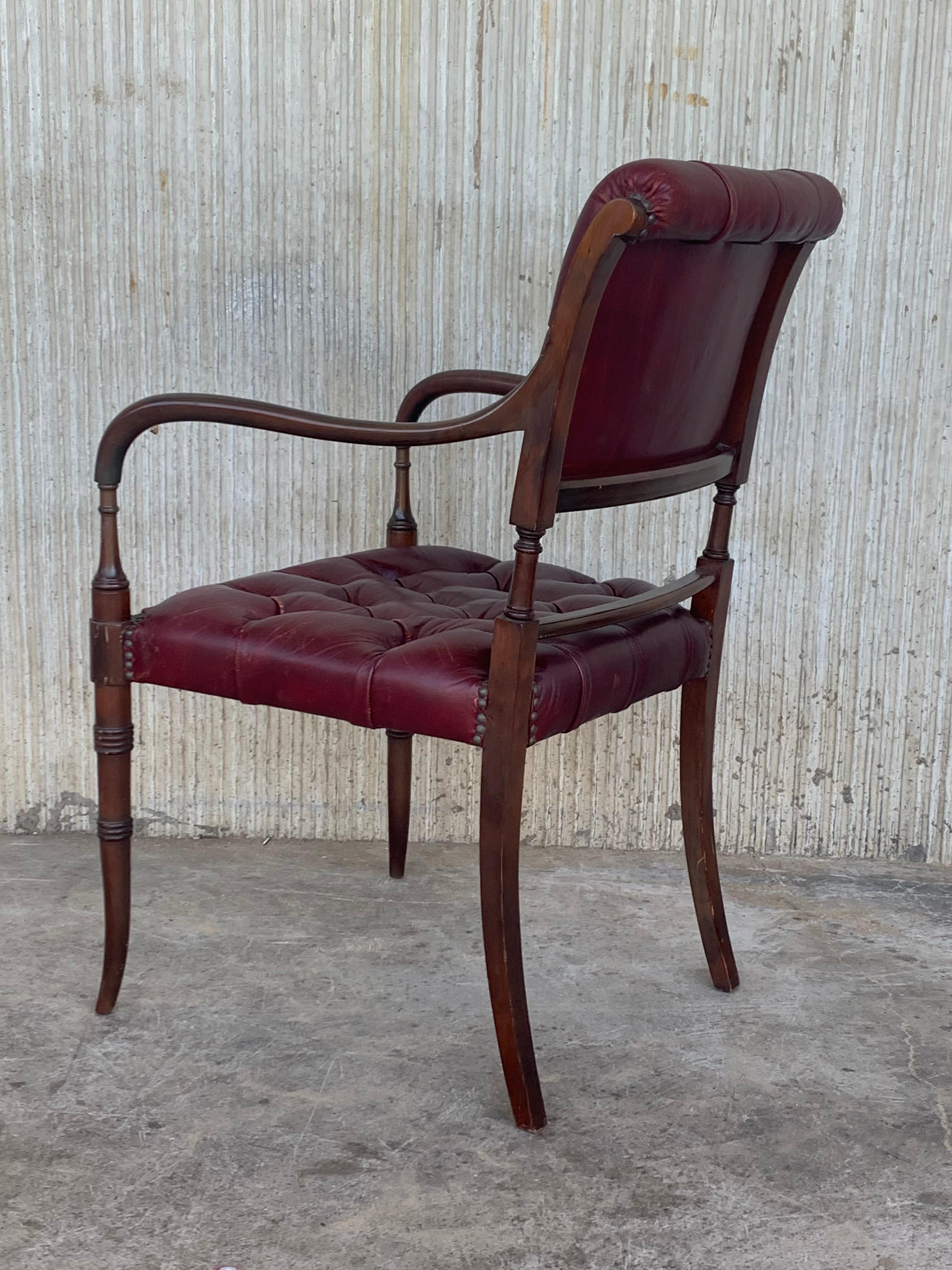 Set of Ten Restored Vintage Chesterfield Hardwood Red Leather Dining Armchairs For Sale 1
