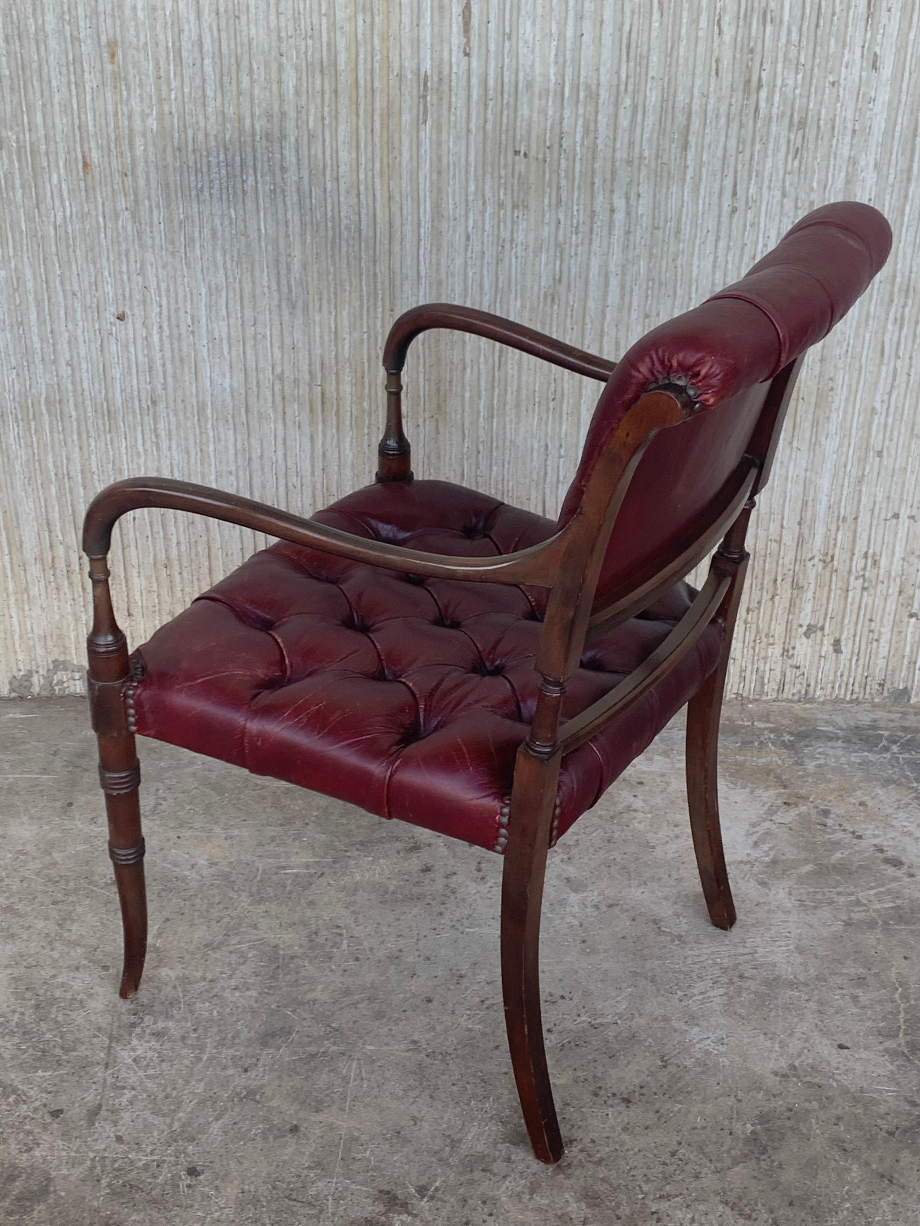 Set of Ten Restored Vintage Chesterfield Hardwood Red Leather Dining Armchairs For Sale 2