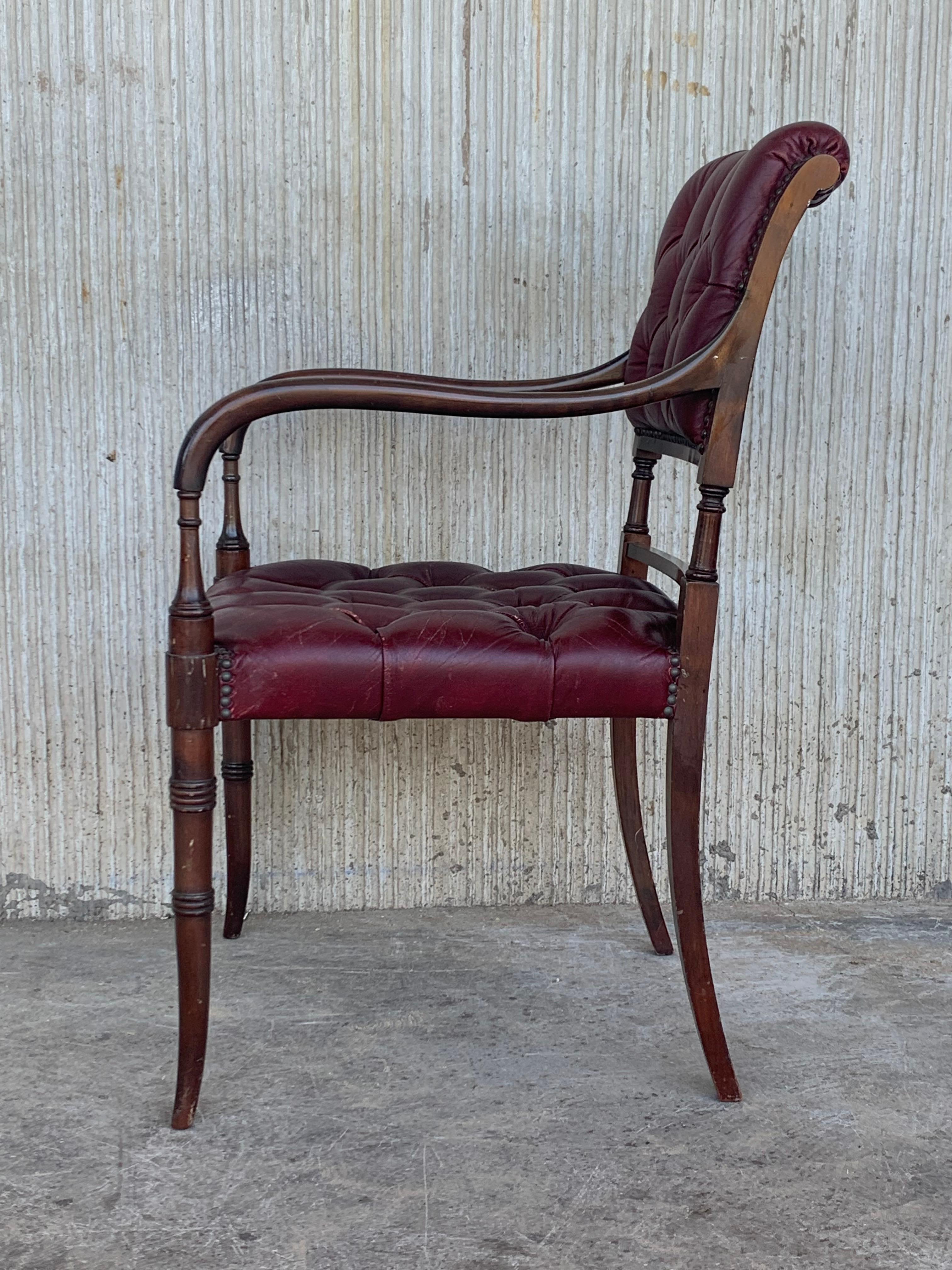 Set of Ten Restored Vintage Chesterfield Hardwood Red Leather Dining Armchairs For Sale 3