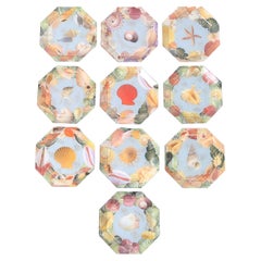 Used Set of Ten Reverse Decoupage Seashell Glass Plates by Pablo Manzoni