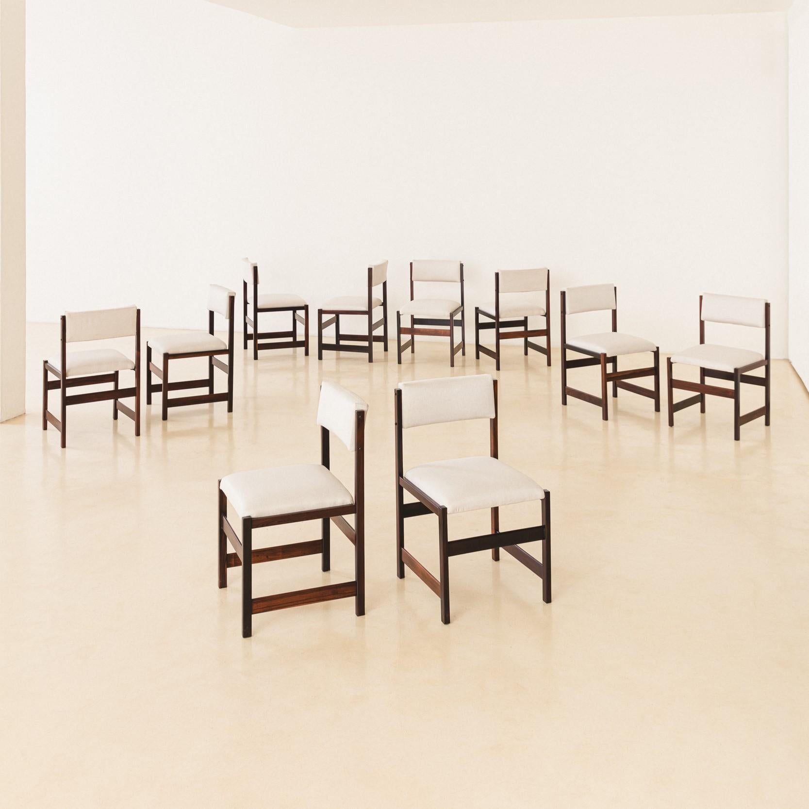 Conjunto de Diez Sillas de Comedor de Palo de Rosa de Celina Decorações, Brasil Midcentury Brasileño en venta