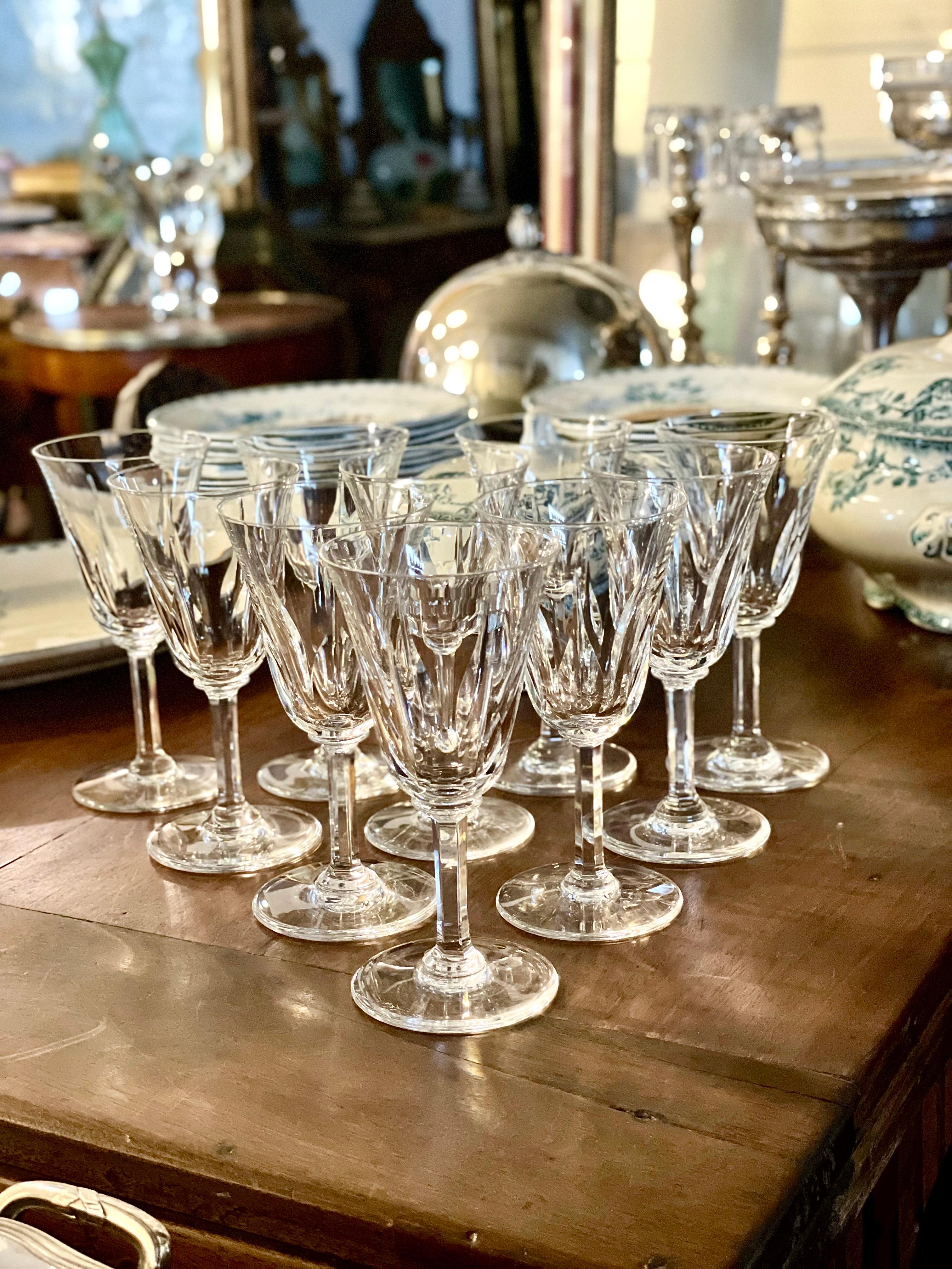 Set of 10 Saint Louis Crystal Wine Glasses For Sale 1