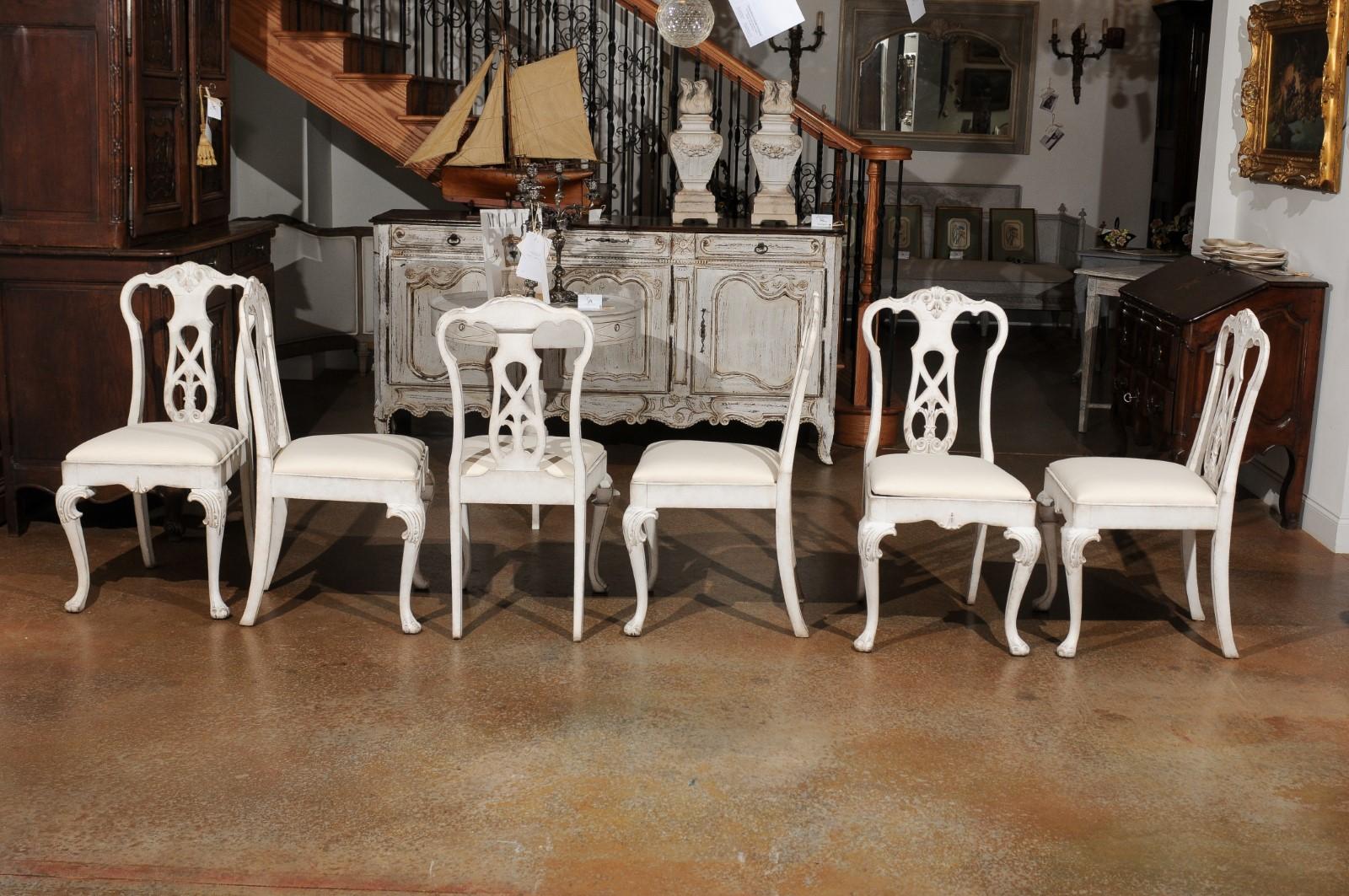 Set of Ten Scandinavian Rococo Style 20th Century Painted Dining Room Chairs For Sale 6