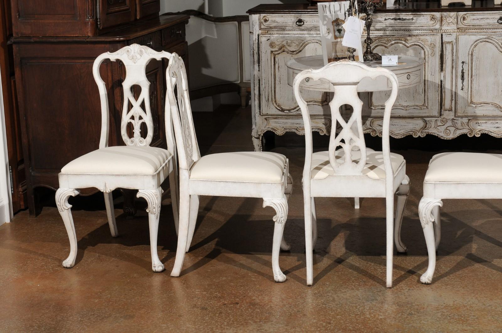 Set of Ten Scandinavian Rococo Style 20th Century Painted Dining Room Chairs For Sale 7