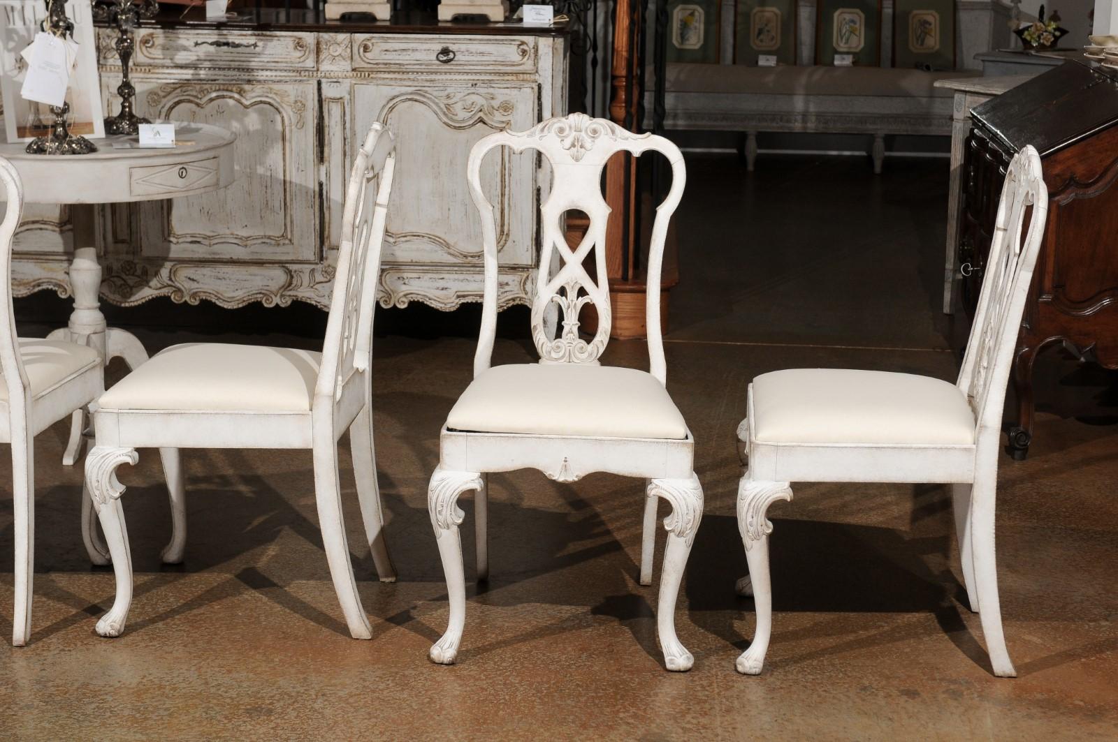 Set of Ten Scandinavian Rococo Style 20th Century Painted Dining Room Chairs For Sale 8