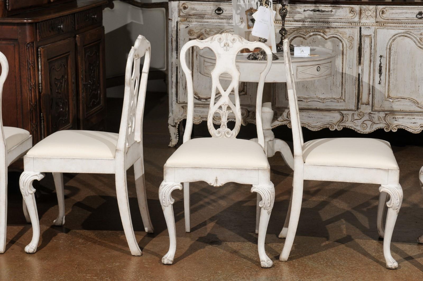Set of Ten Scandinavian Rococo Style 20th Century Painted Dining Room Chairs For Sale 11