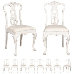 Set of Ten Scandinavian Rococo Style 20th Century Painted Dining Room Chairs