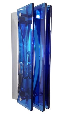 Set of Ten Sconces w/ Beveled Cobalt Blue Glass Designed by Veca. Italy, 1960's.