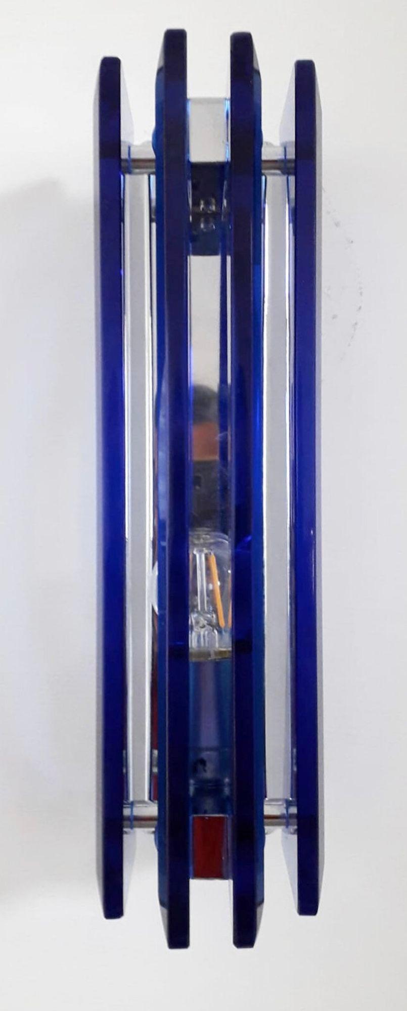 Metà XX secolo Set di dieci lampade con vetro blu cobalto smussato, disegnate da Veca. Italia, anni '60. in vendita