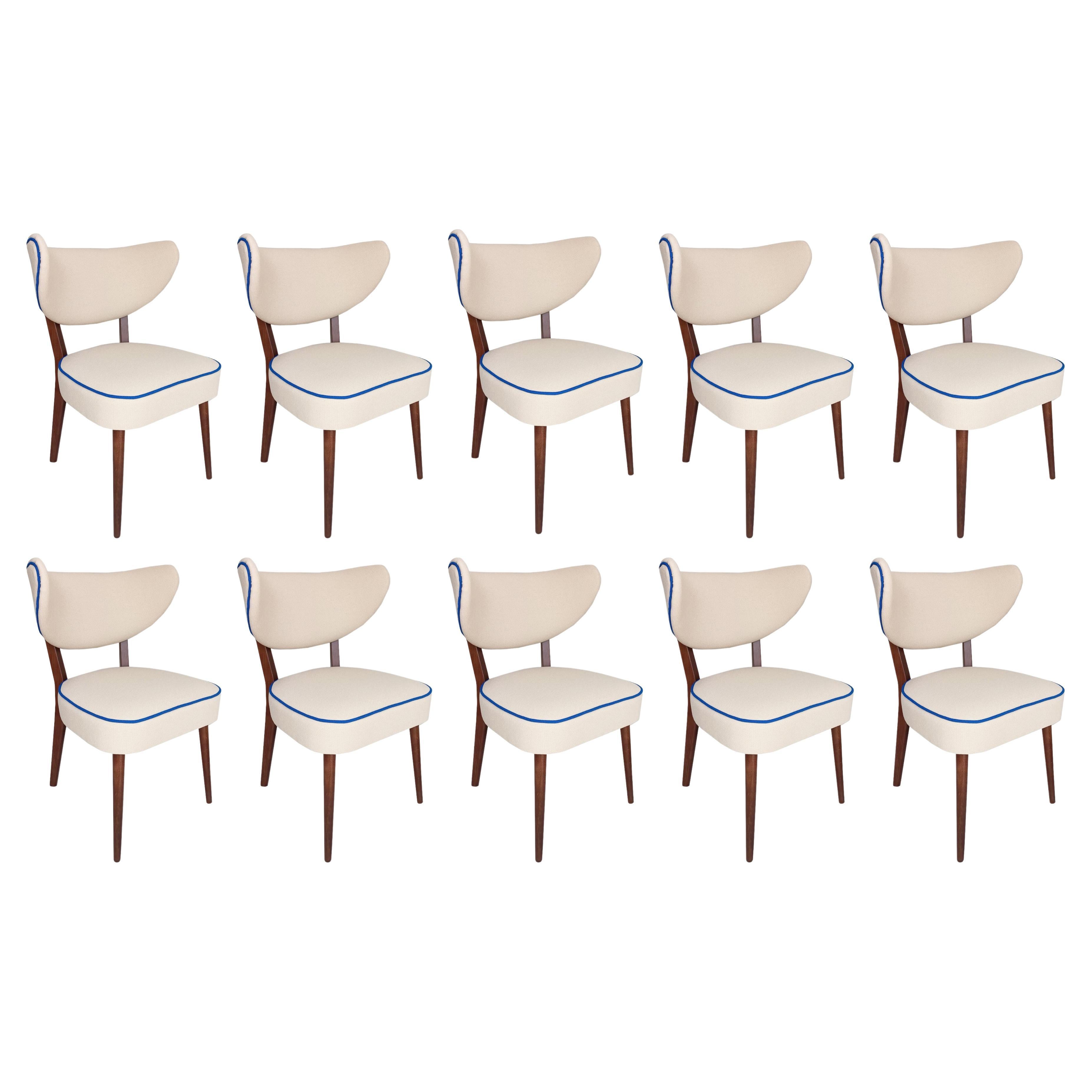 Set of Ten Shell Dining Chairs, Light Beige FR Fabric, by Vintola Studio, Europe