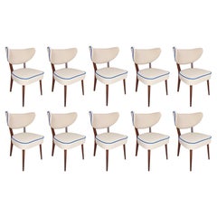 Set of Ten Shell Dining Chairs, Light Beige FR Fabric, by Vintola Studio, Europe