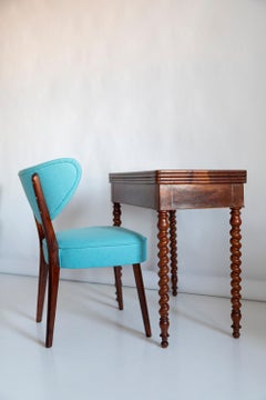 Set di dieci sedie da pranzo a conchiglia, lana turchese, di Vintola Studio, Europa.