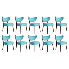 Ensemble de dix chaises de salle à manger en coquillage, laine turquoise, par Vintola Studio, Europe.