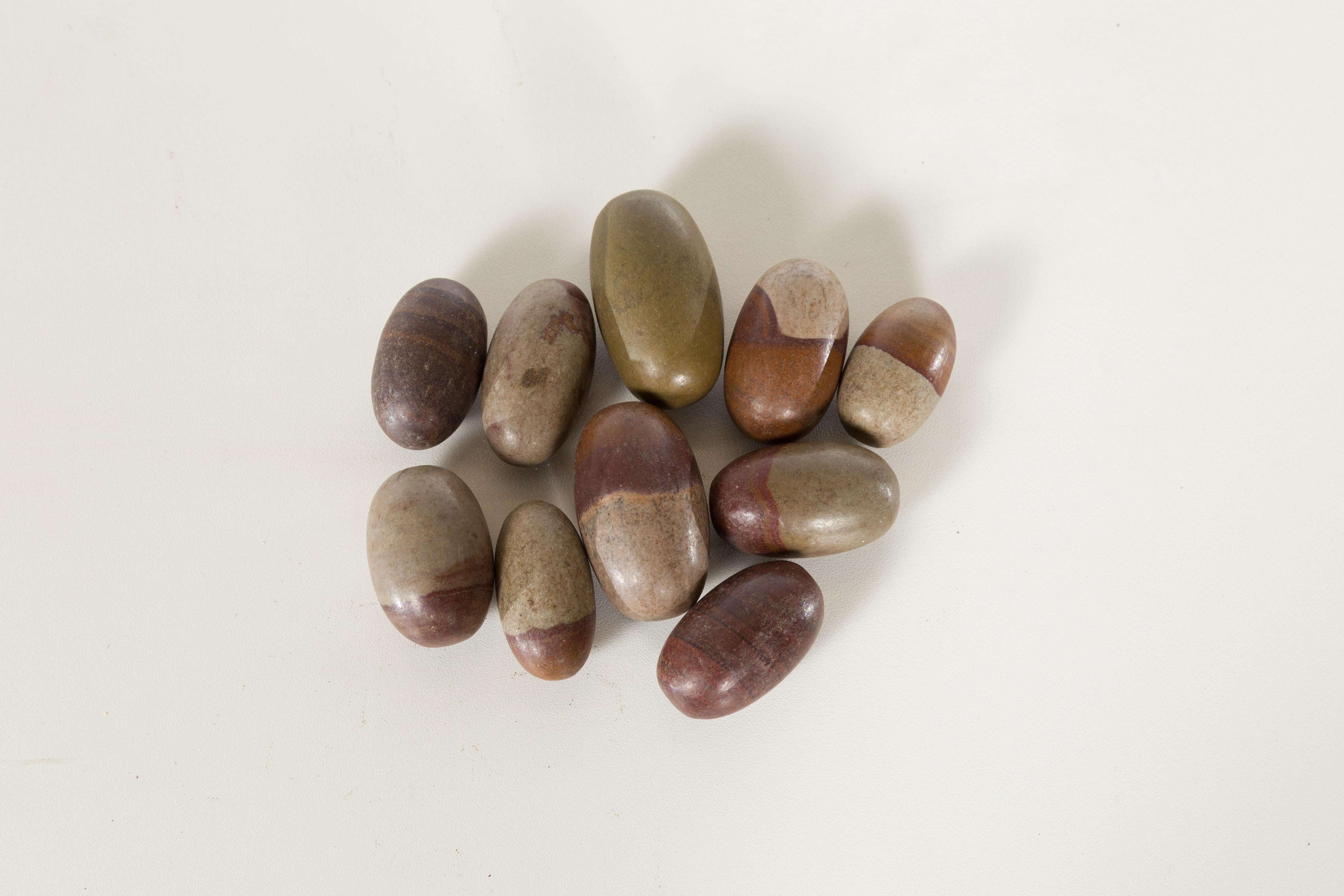 Set of Ten Small Loose and Assorted Stone Shiva Linga from the Narmada River For Sale 2