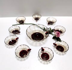 Set of Ten Smoked and Crimson Murano Glass Dessert Bowls in the style of Zecchin