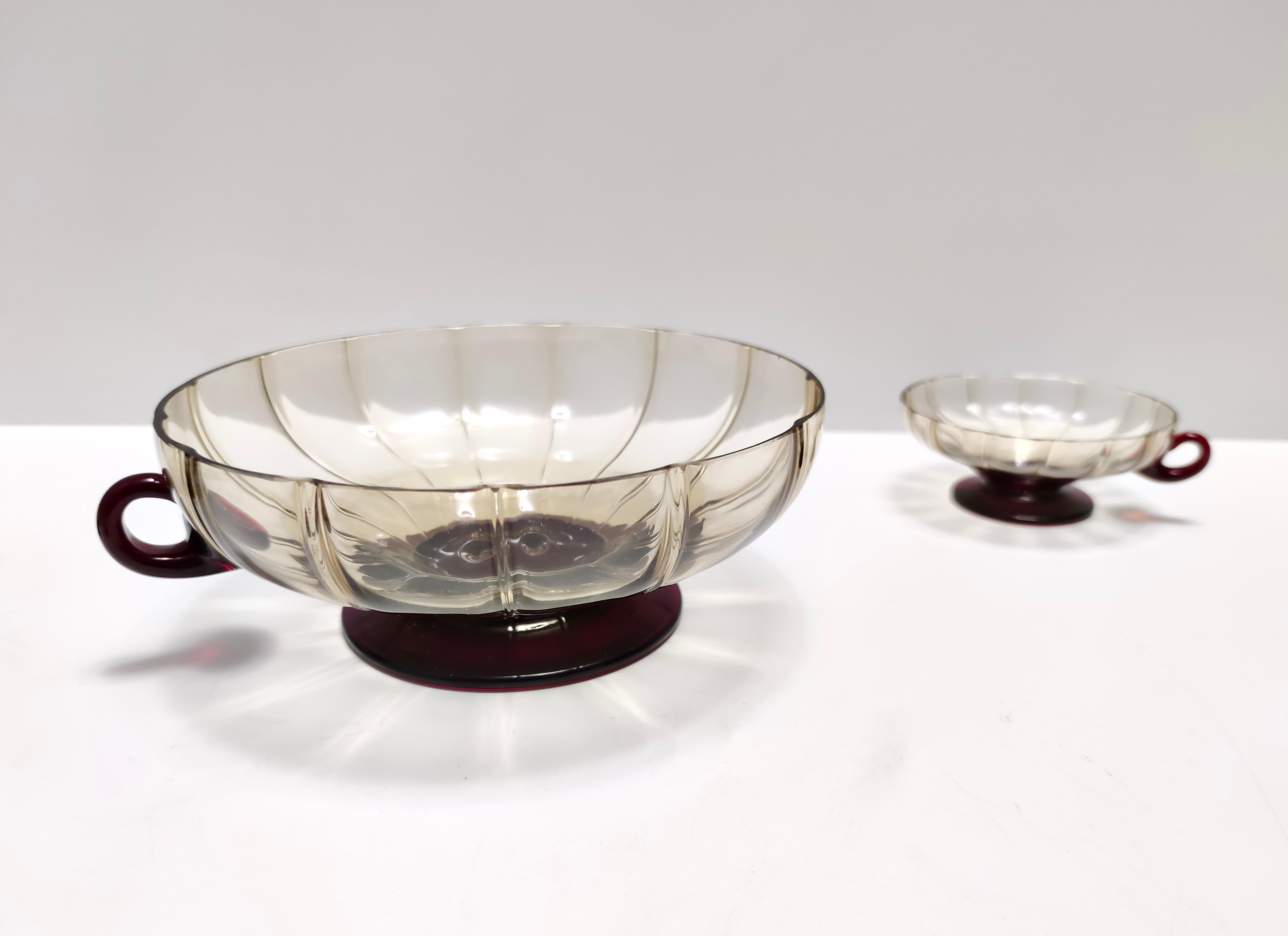 Satz von zehn Dessertschalen aus geräuchertem und karminrotem Murano-Glas im Stil von Zecchin (Muranoglas) im Angebot
