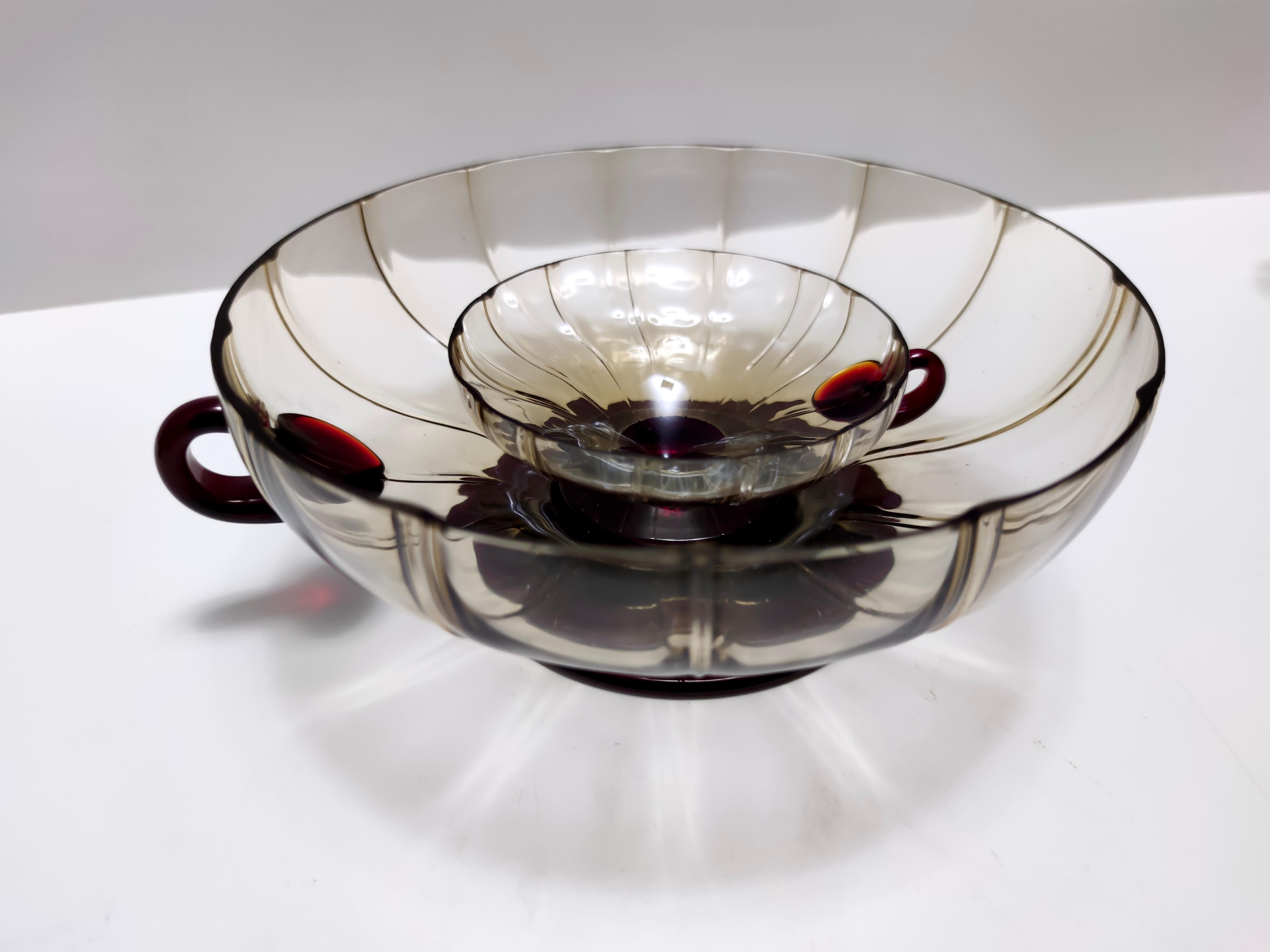 Set of Ten Smoked and Crimson Murano Glass Dessert Bowls in the style of Zecchin For Sale 2