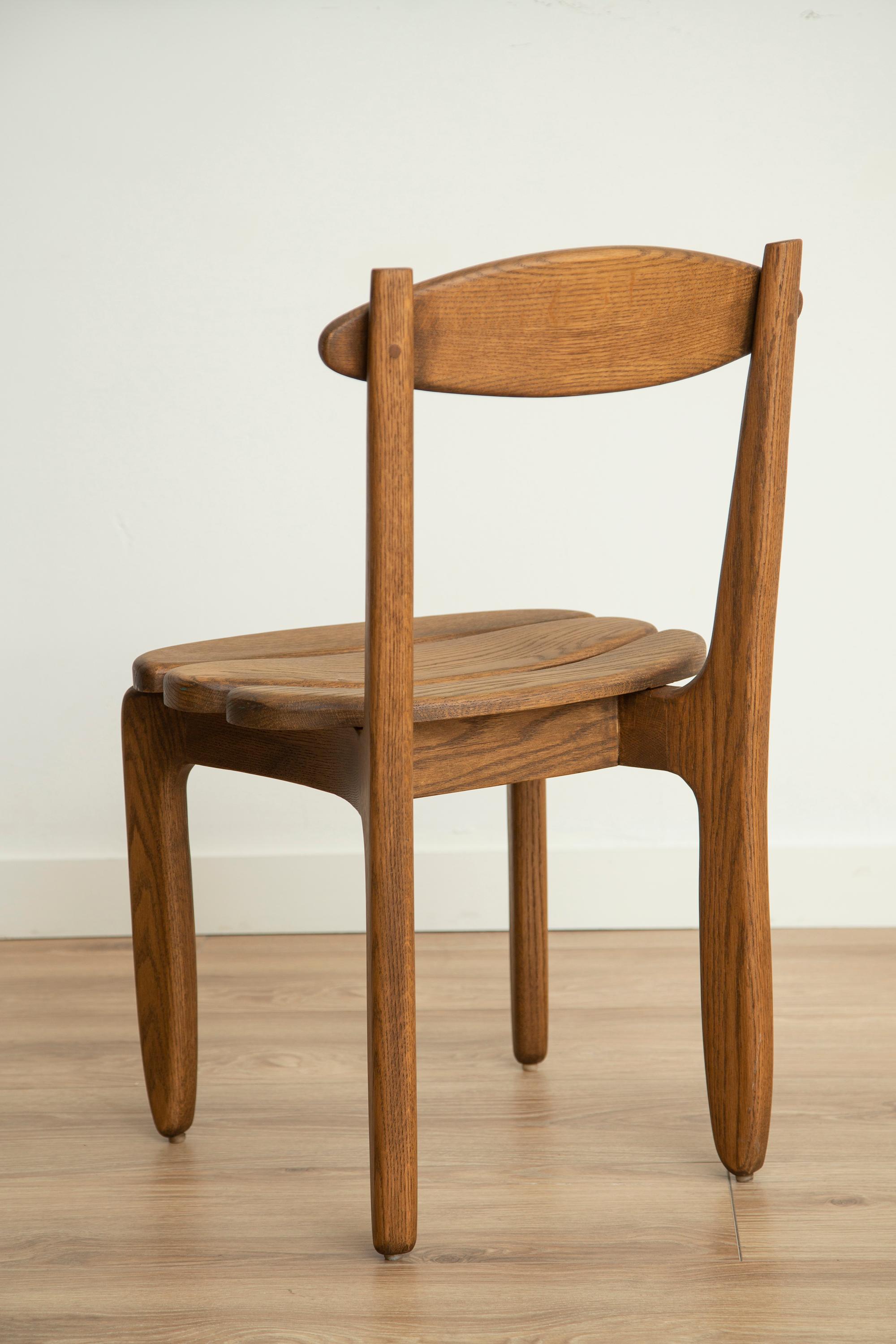 Set of Ten Solid Oak Dining Room Chairs by Guillerme et Chambron In Excellent Condition In Miami, FL