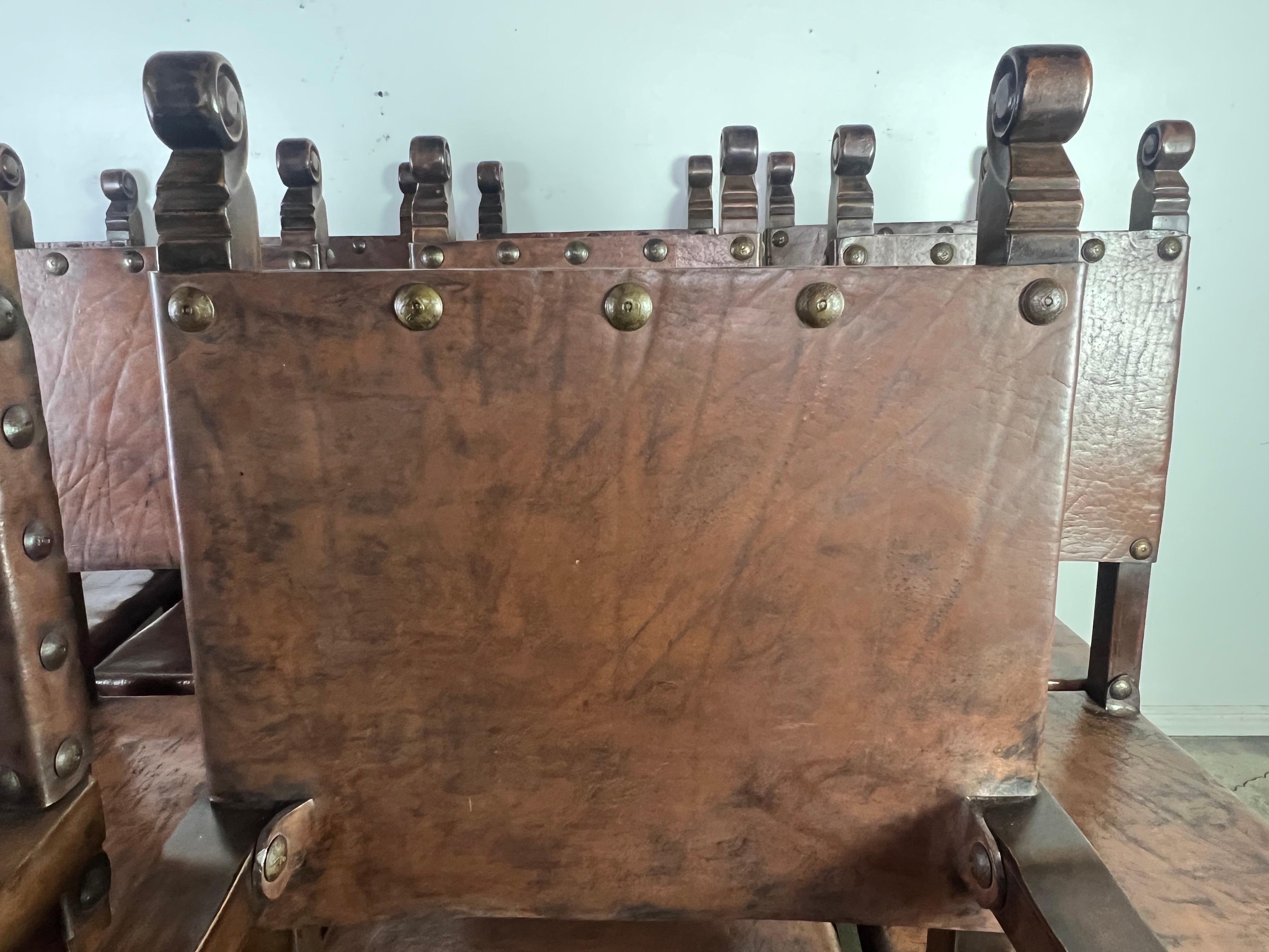 Set of Ten Spanish Leather Dining Chairs C. 1940's For Sale 5